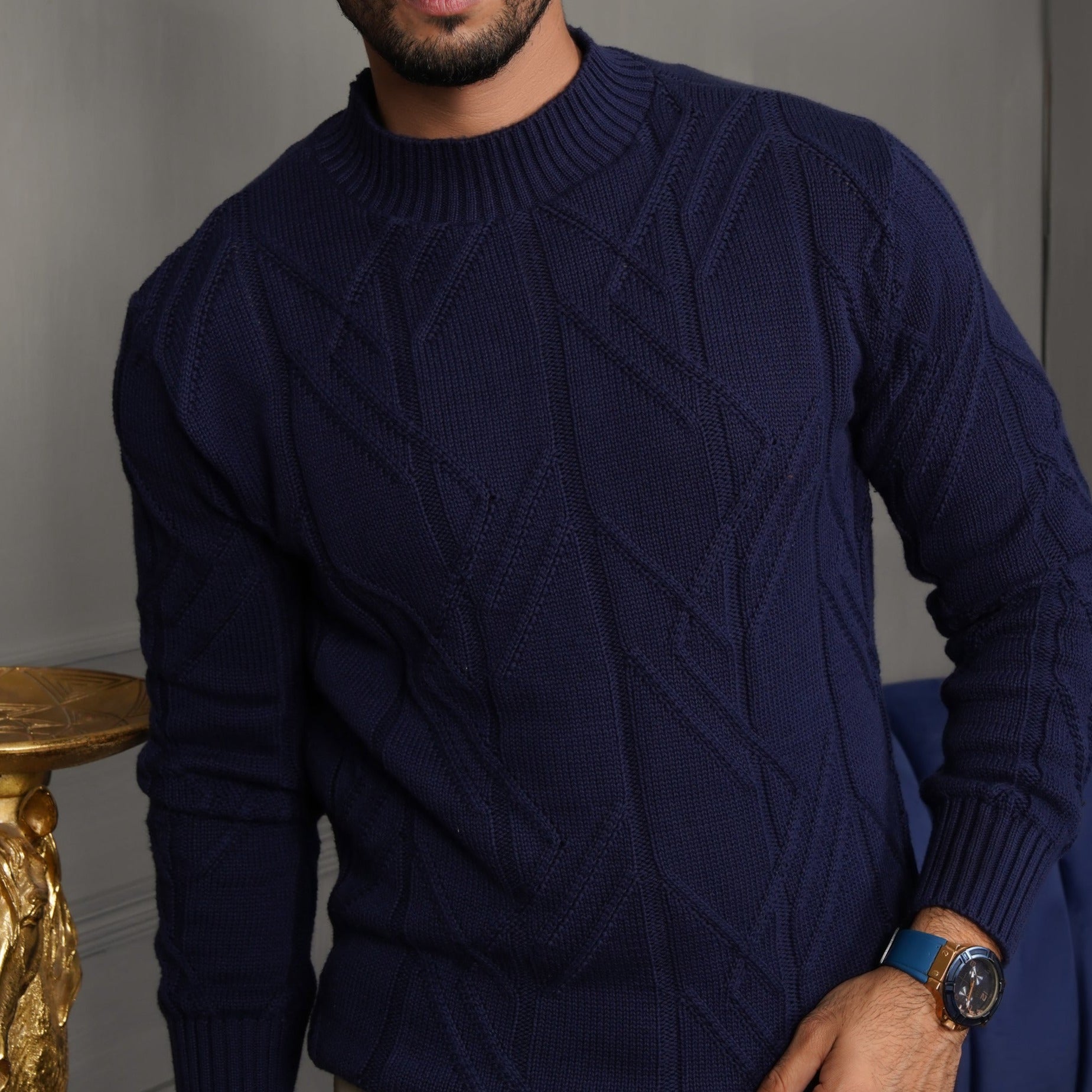 Blue Aran Knit Sweater