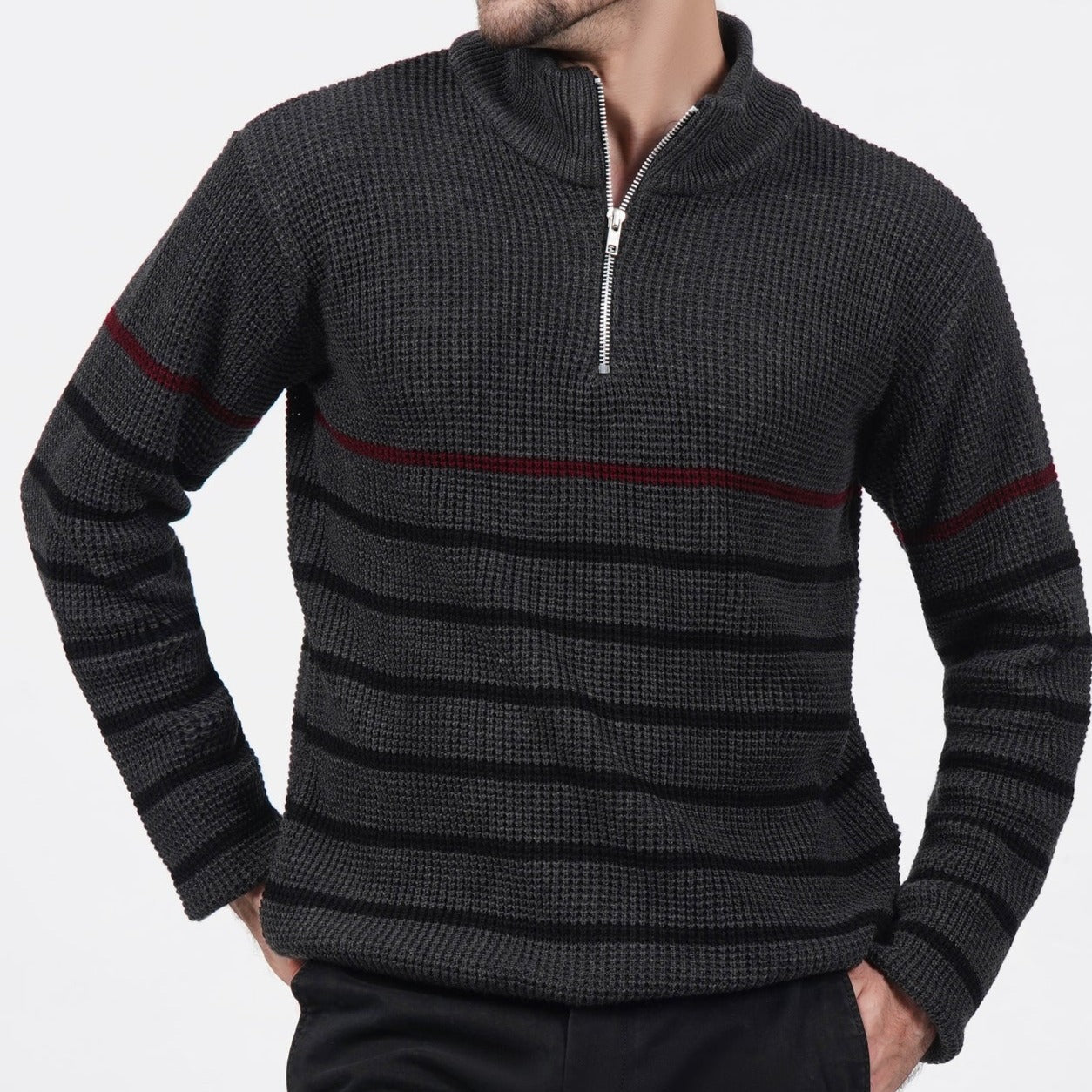 Gray Zipper With Stripes