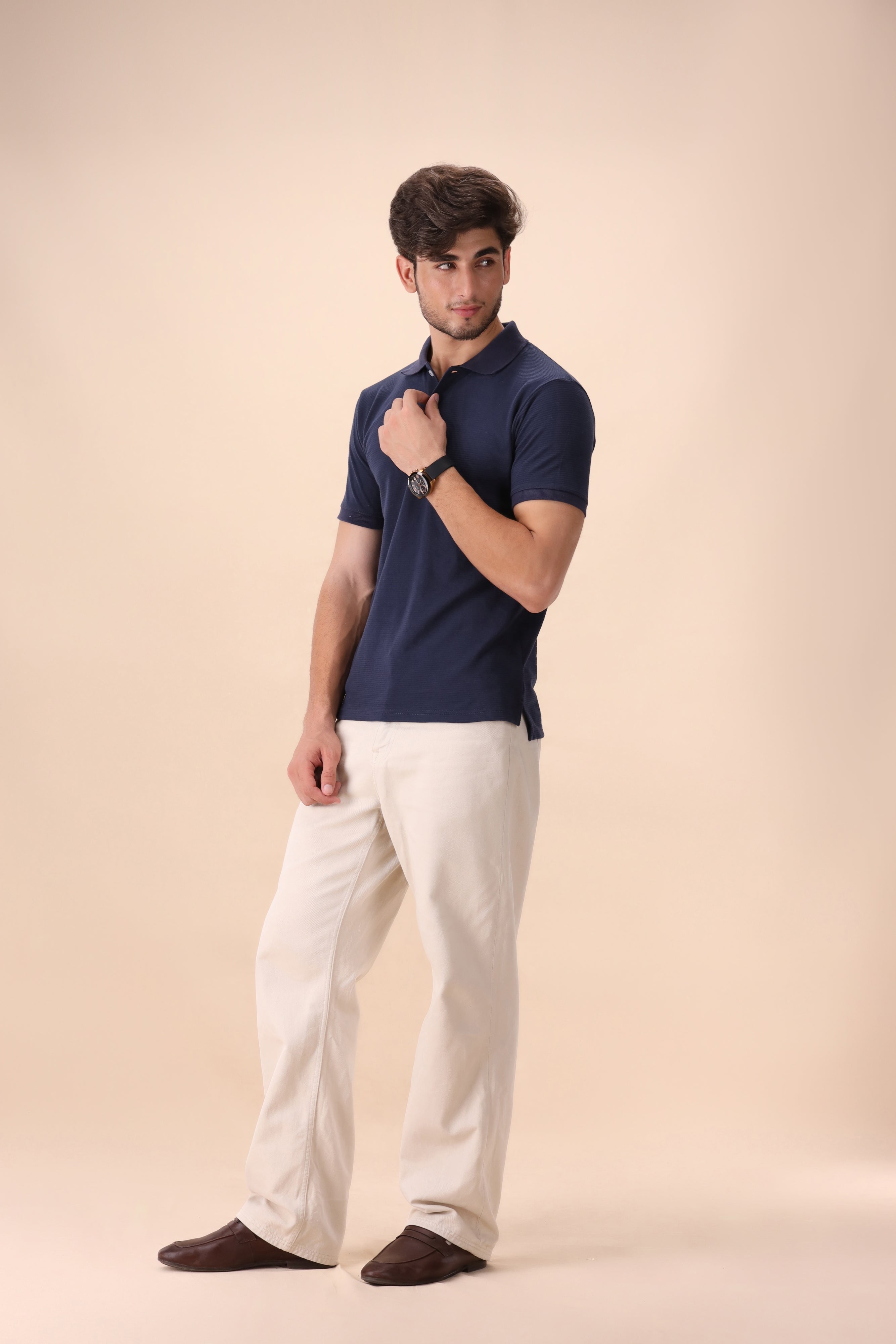 Navy Blue Textured Polo