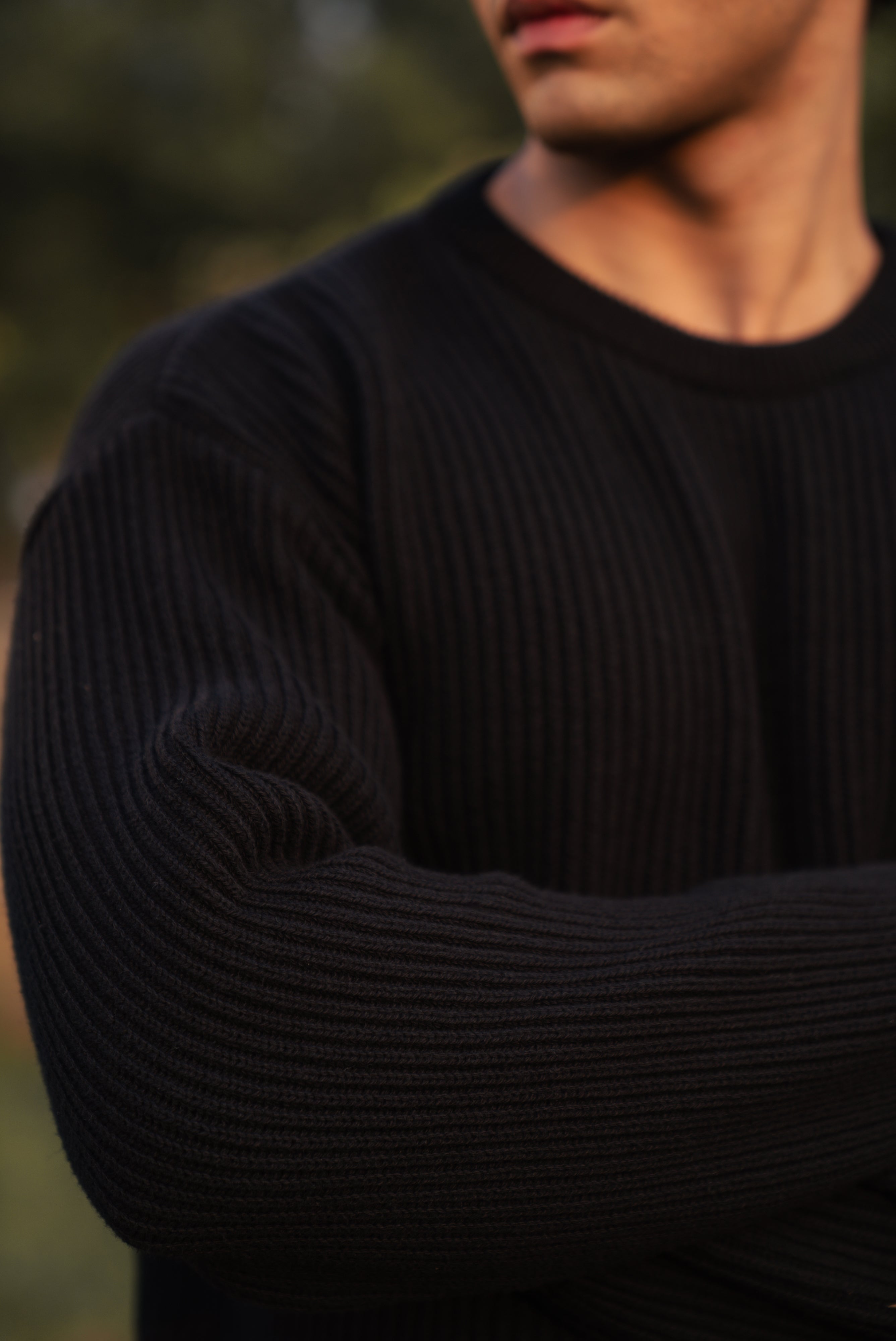 Black Cropped Textured Knit Sweater