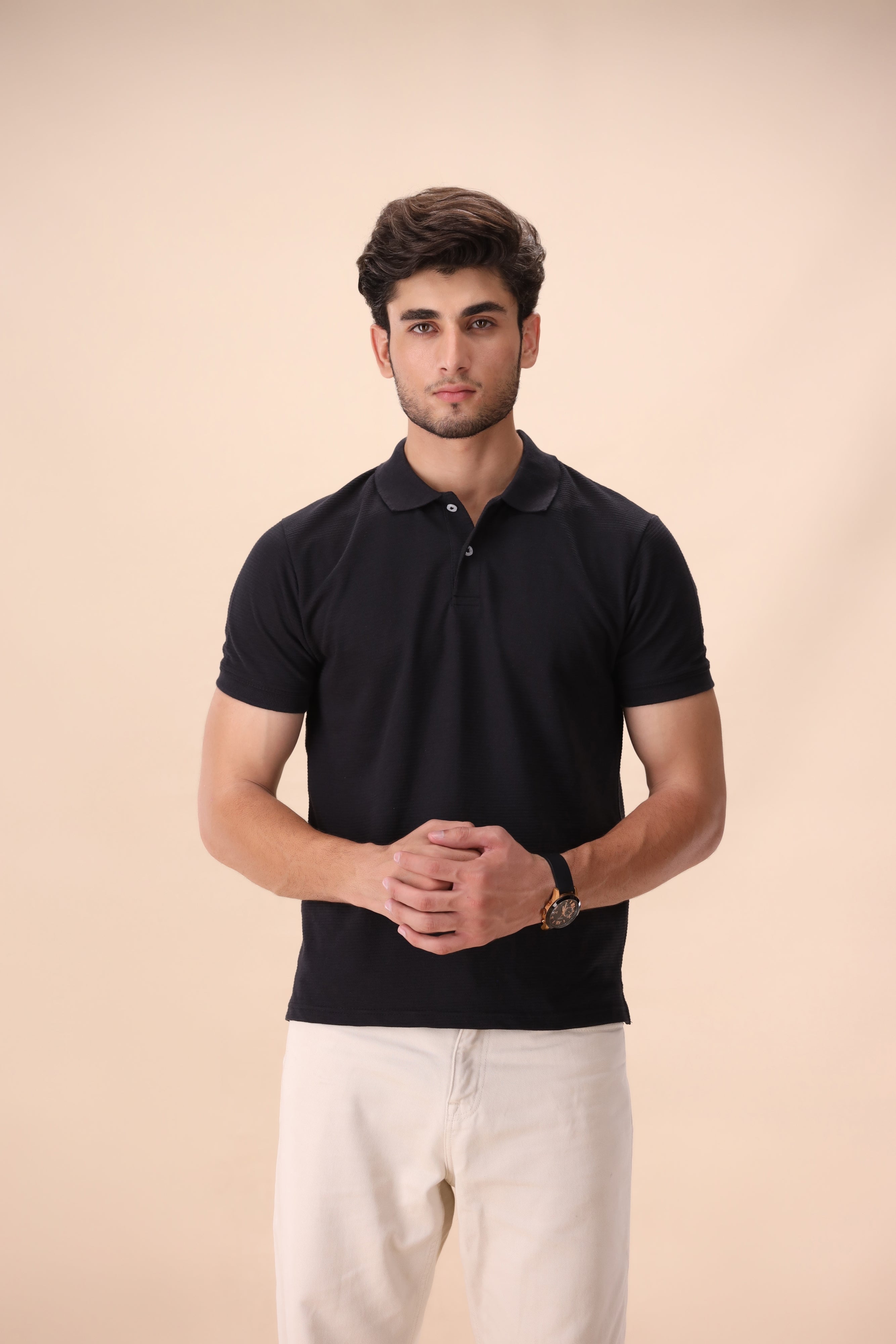 Black Textured Polo