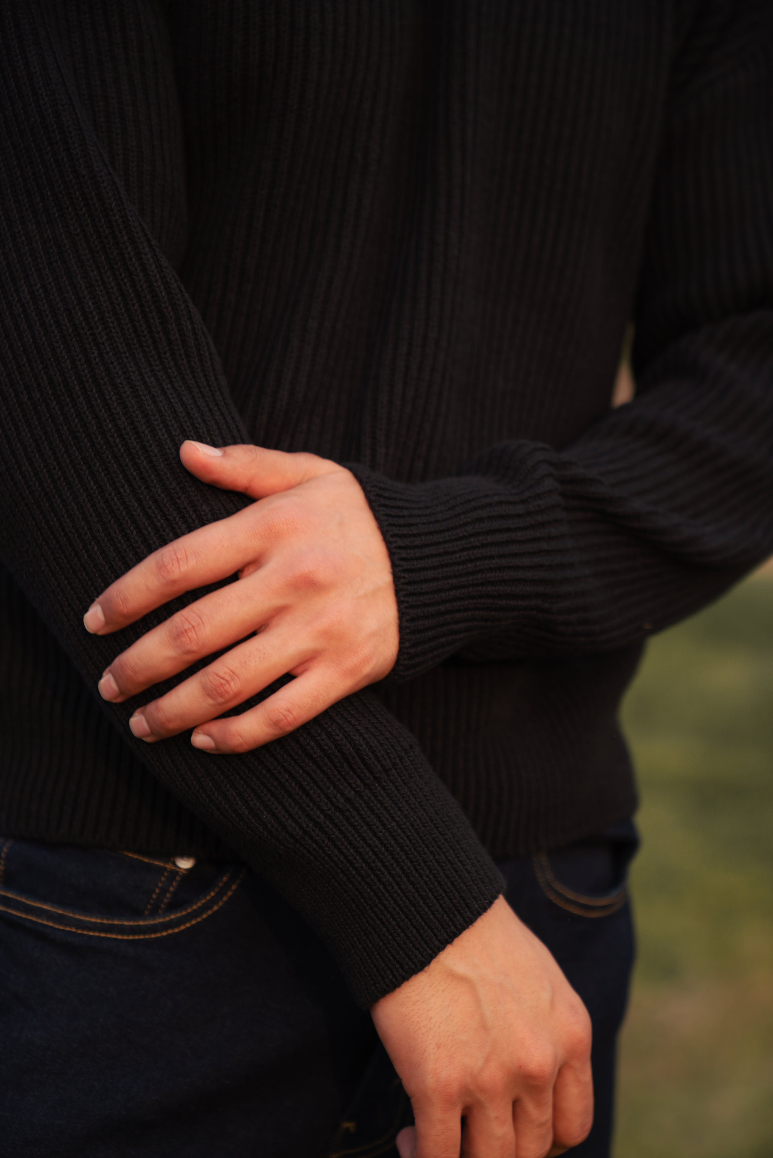 Black Cropped Textured Knit Sweater