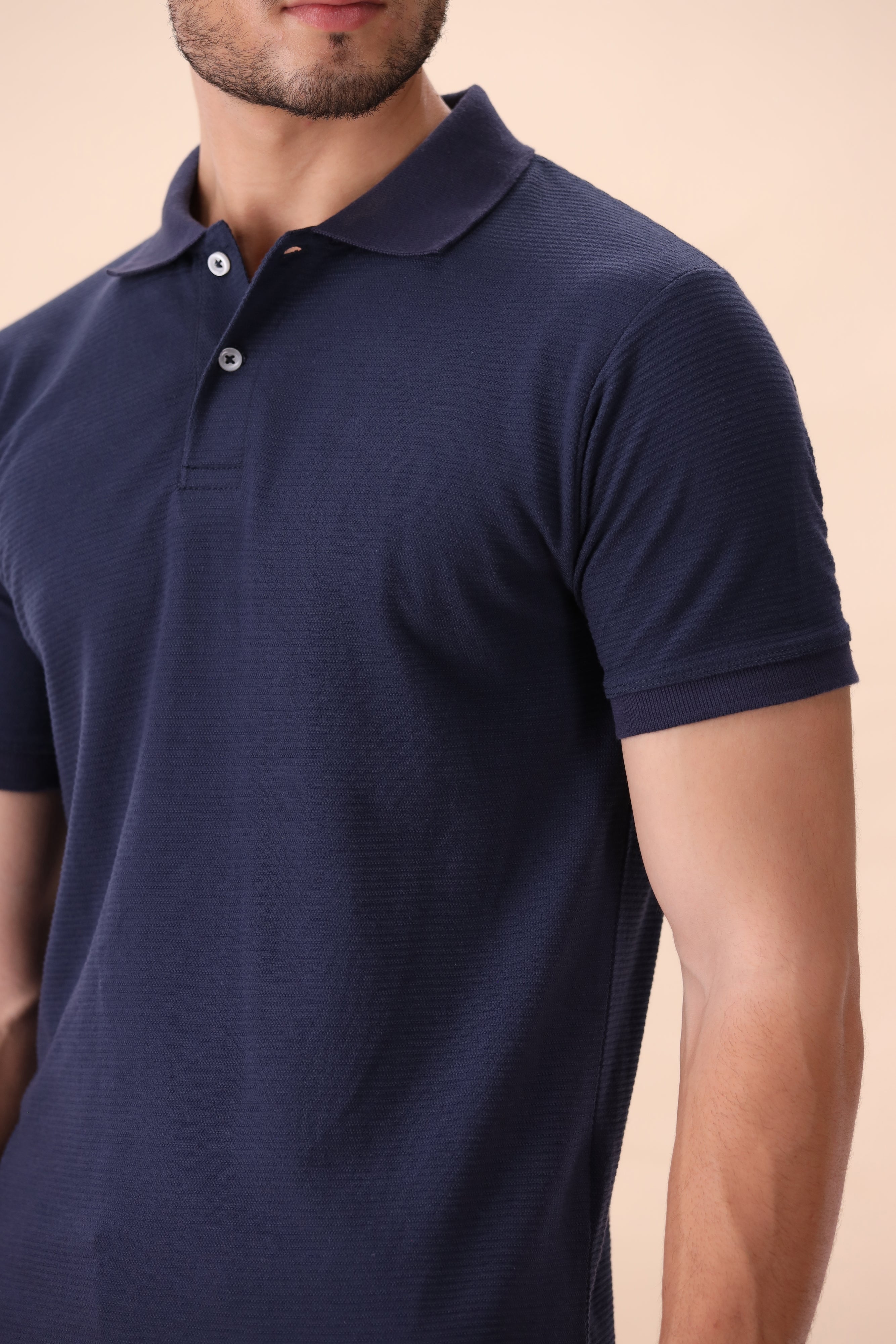 Navy Blue Textured Polo