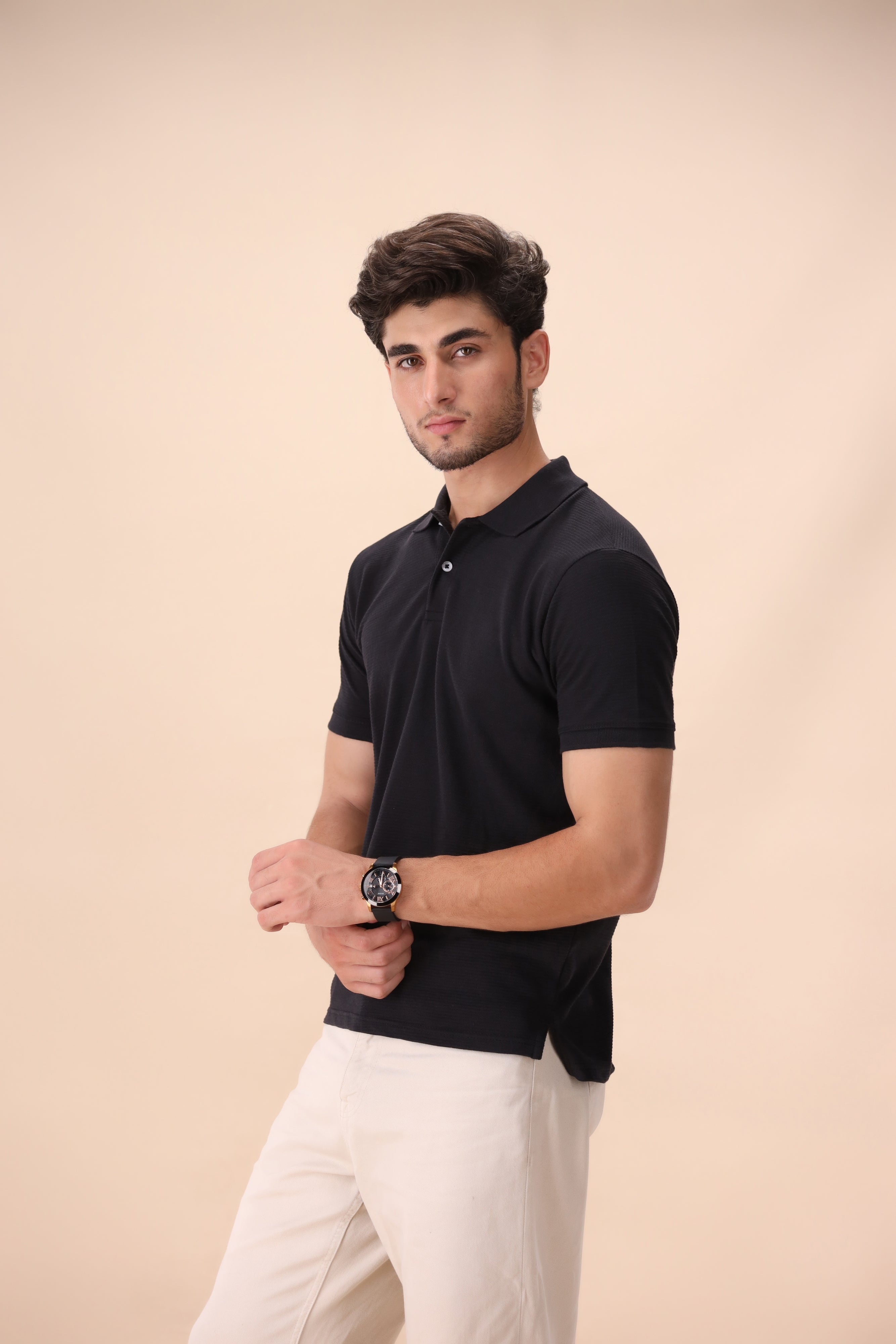 Black Textured Polo