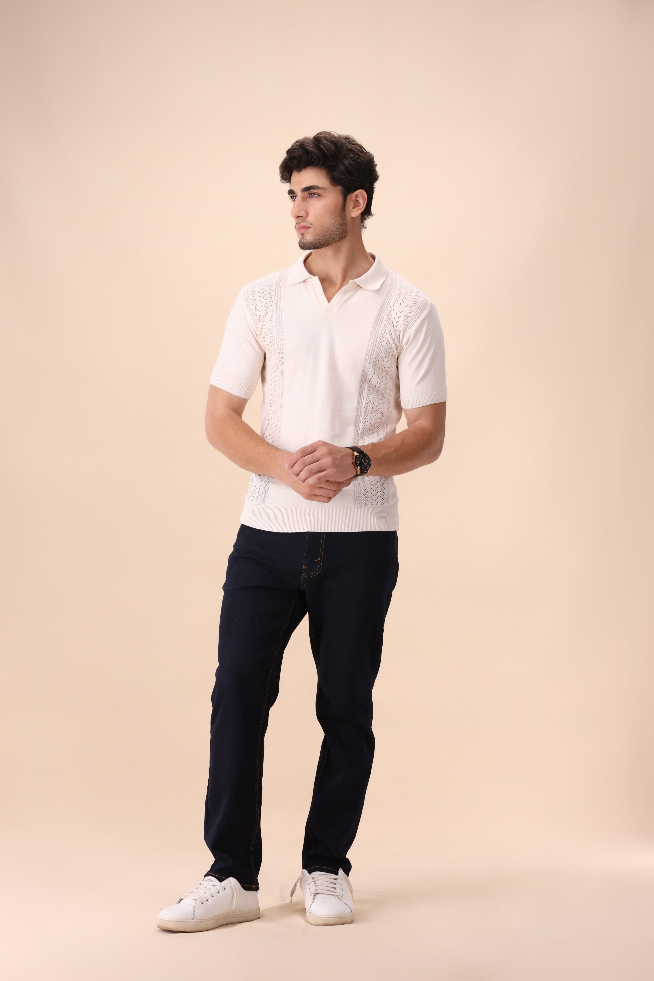 Woodbridge White Crochet Knit Polo