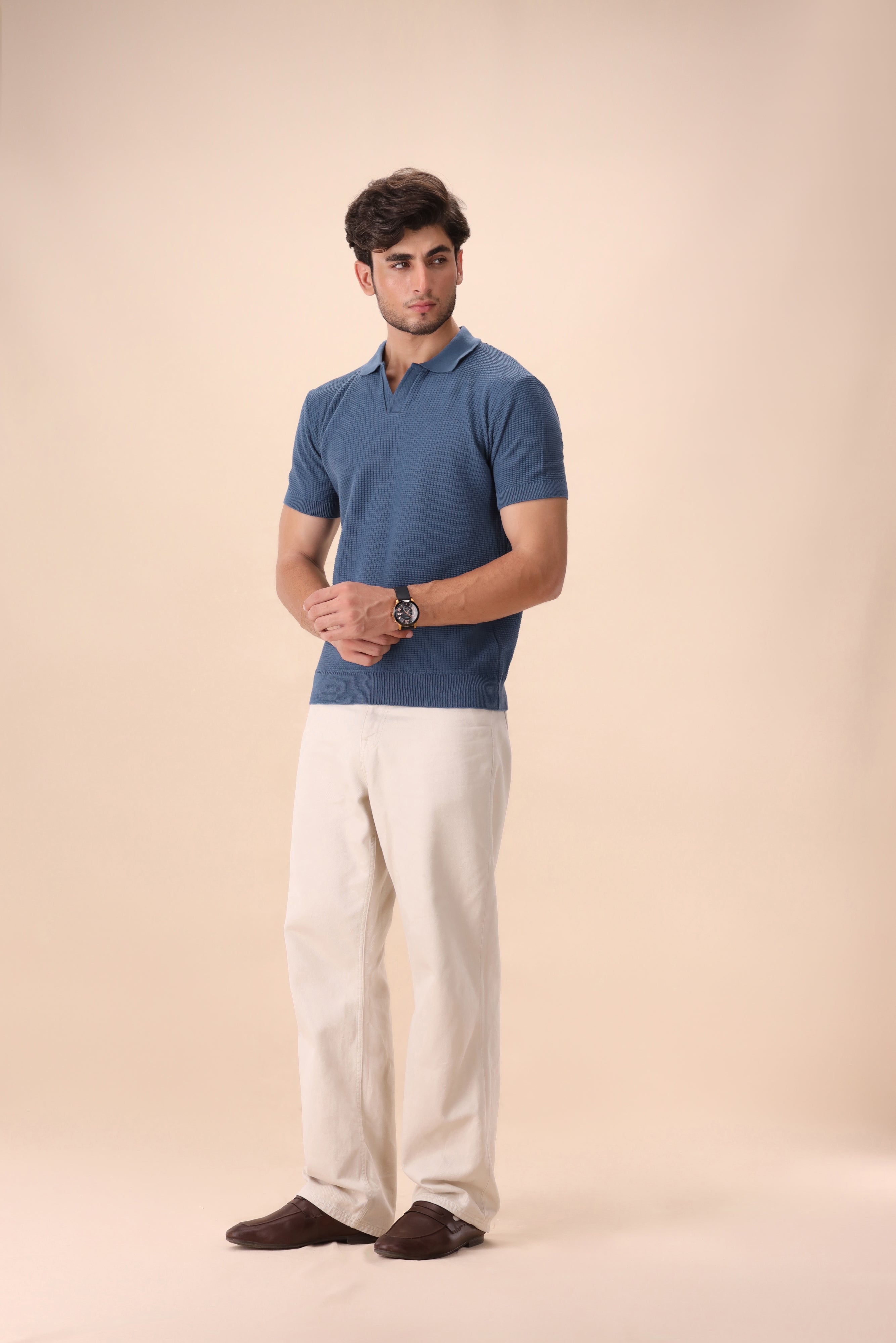Pacific Blue Textured Knit Polo