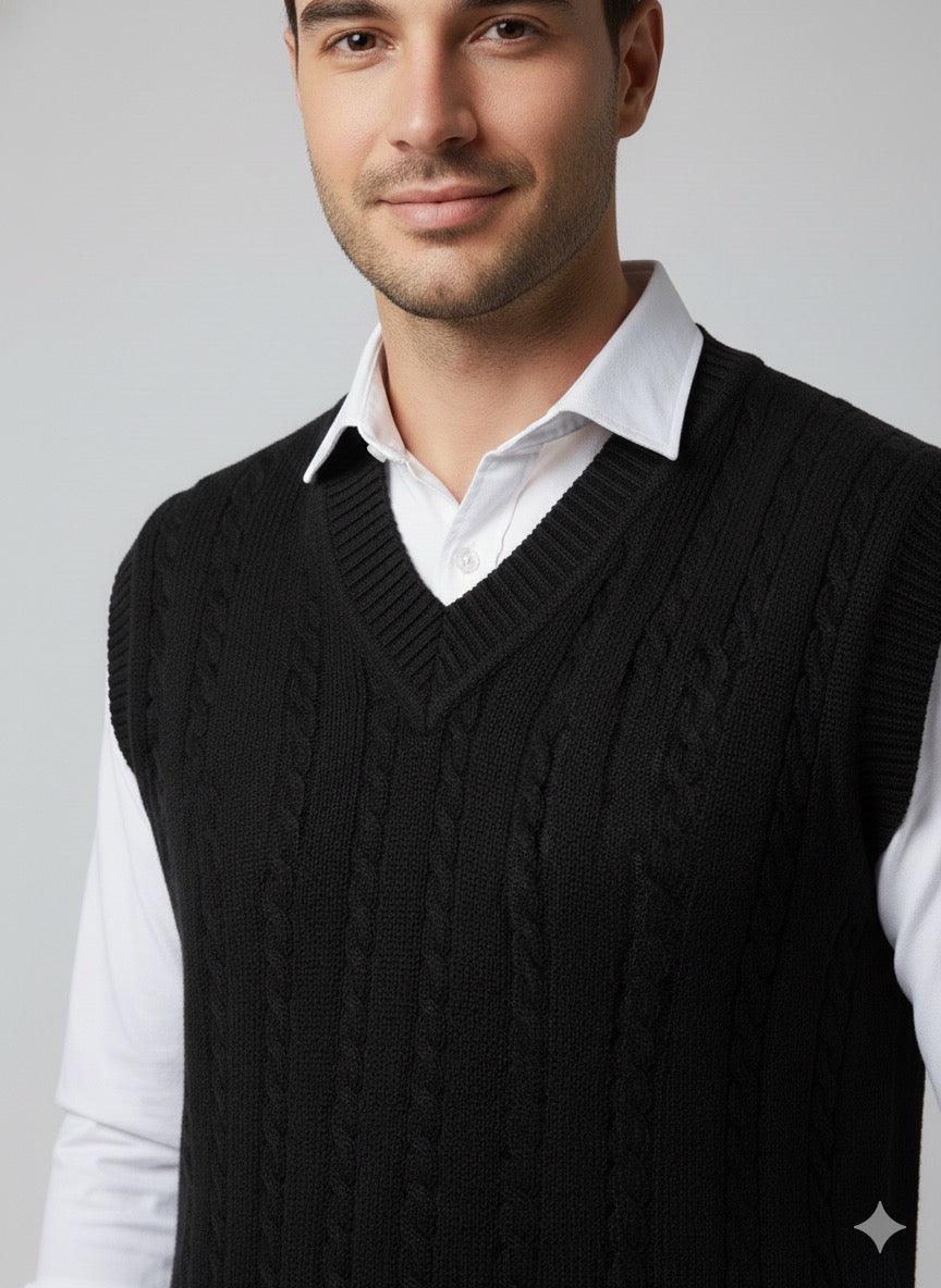 Black Cable Knit Sleeveless Sweater