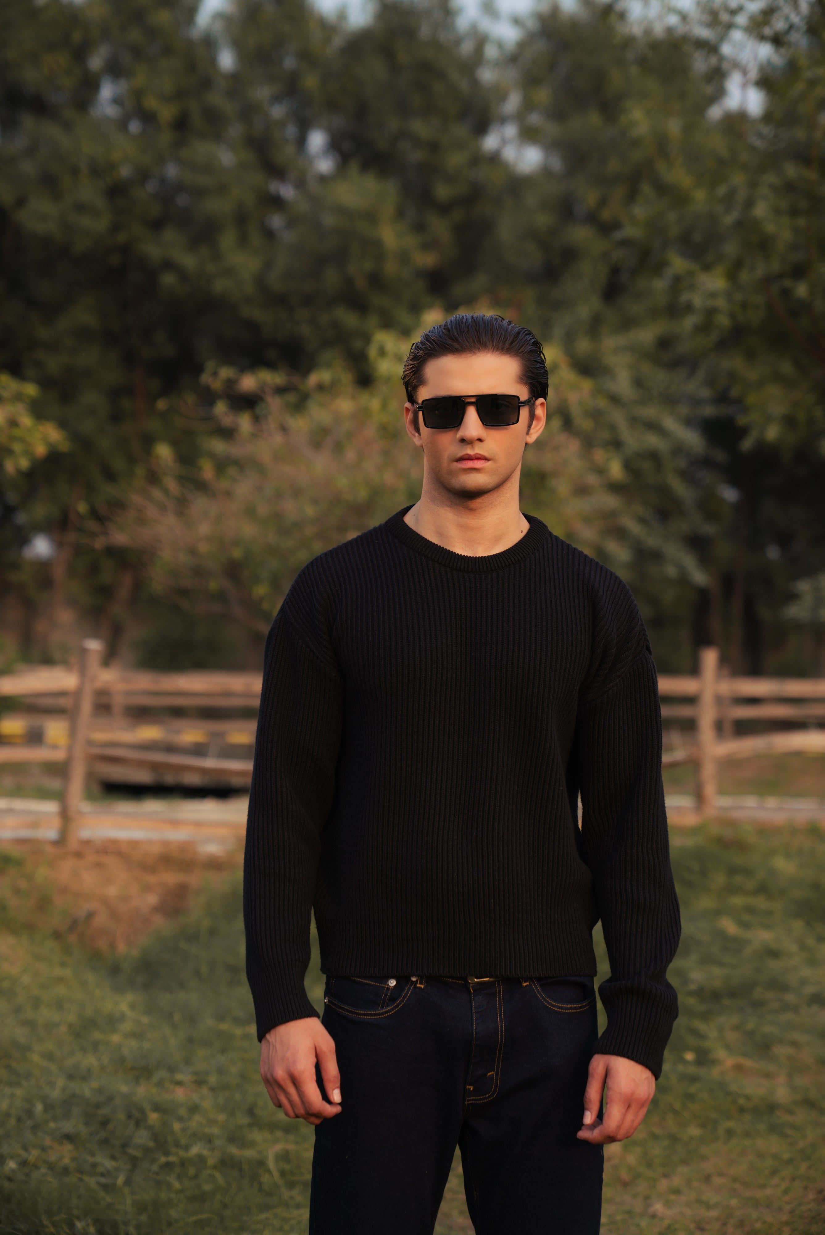 Black Cropped Textured Knit Sweater