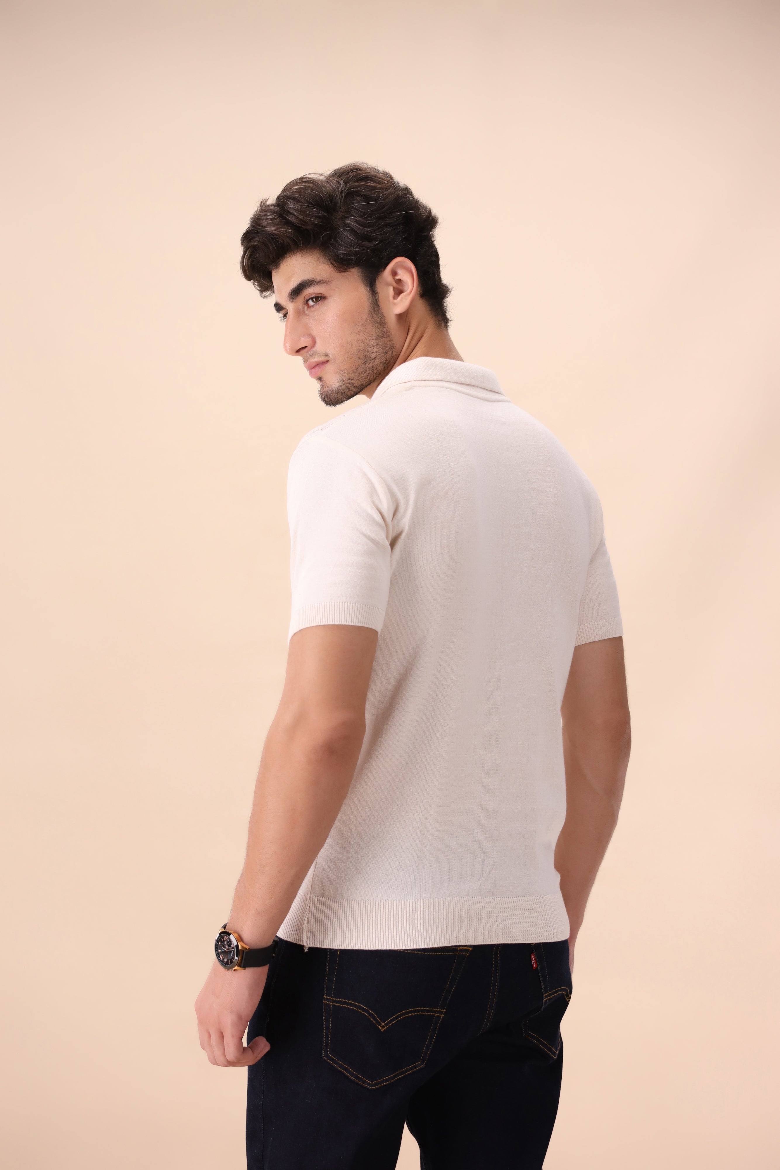 Woodbridge White Crochet Knit Polo