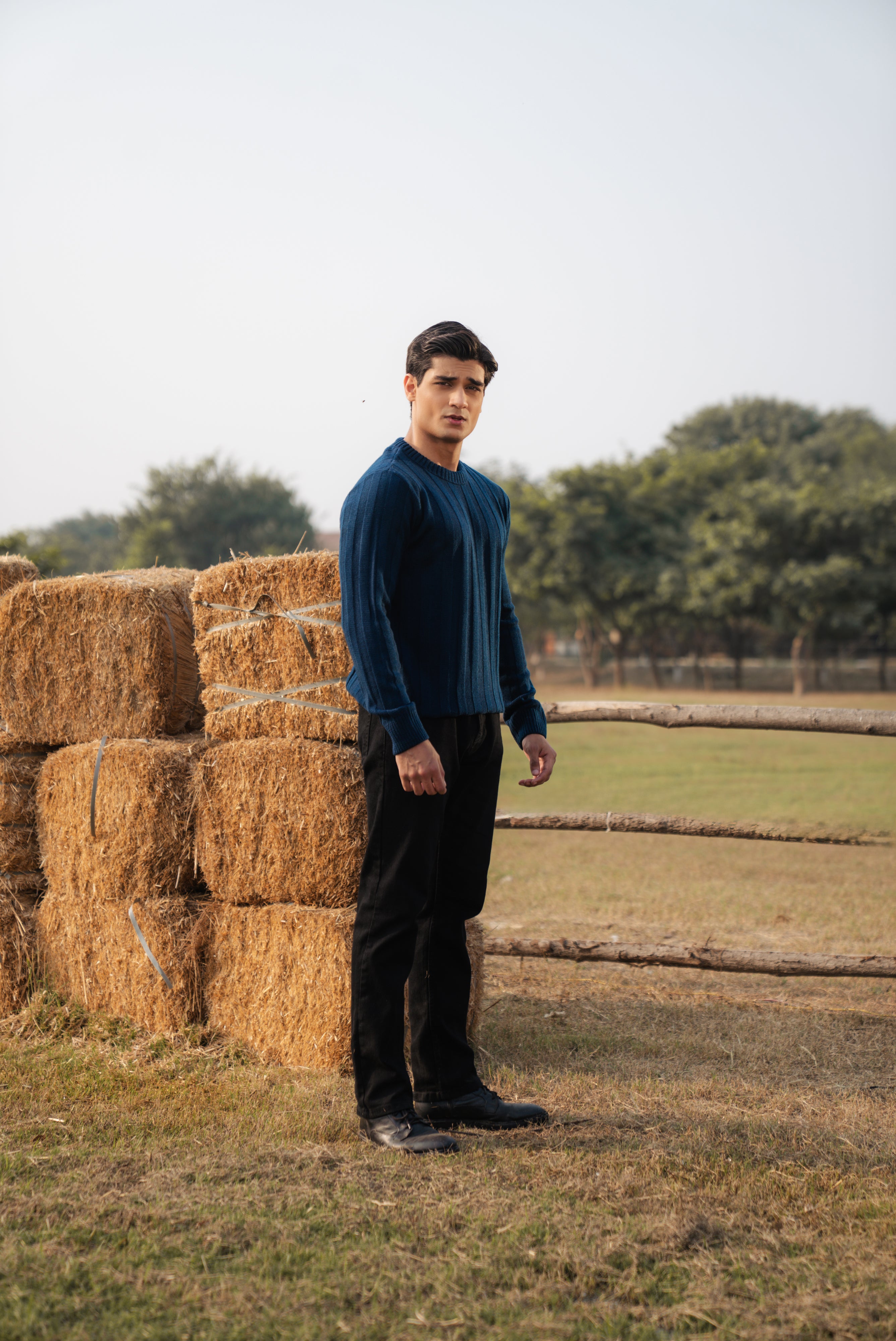 Indigo Blue Ribbed Knit Sweater