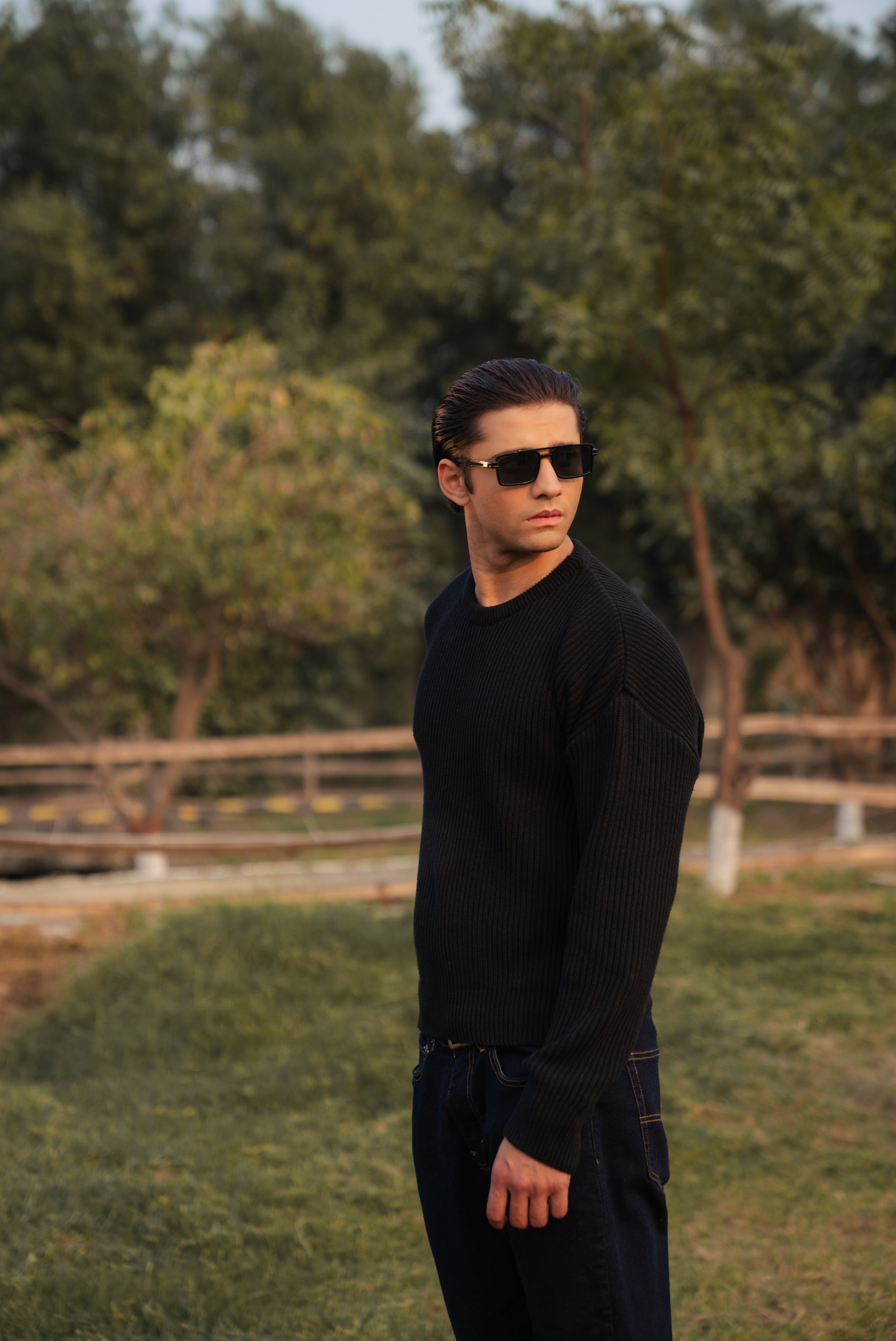 Black Cropped Textured Knit Sweater