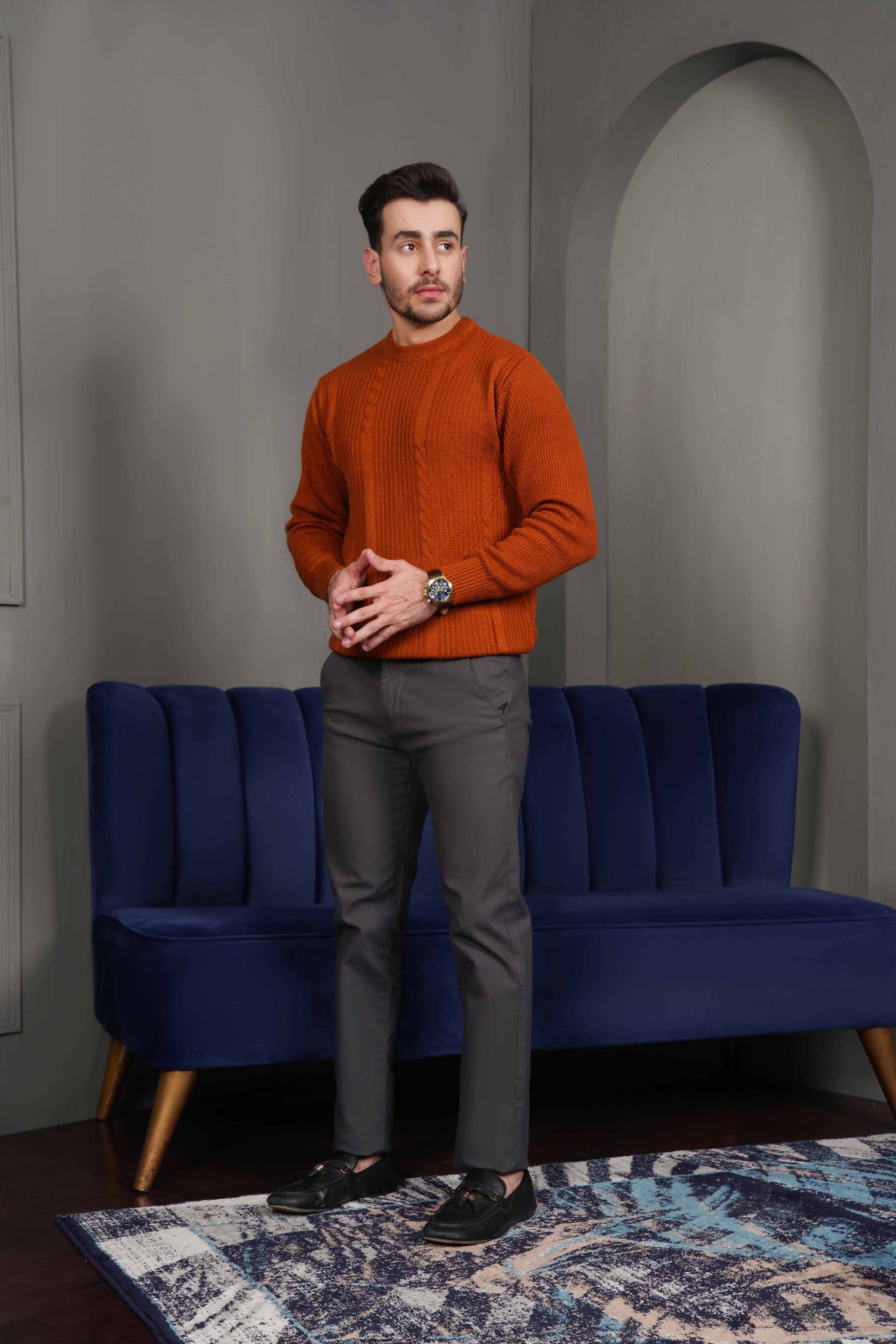 Rust Textured Cable Crew Neck – Surplus Clothing