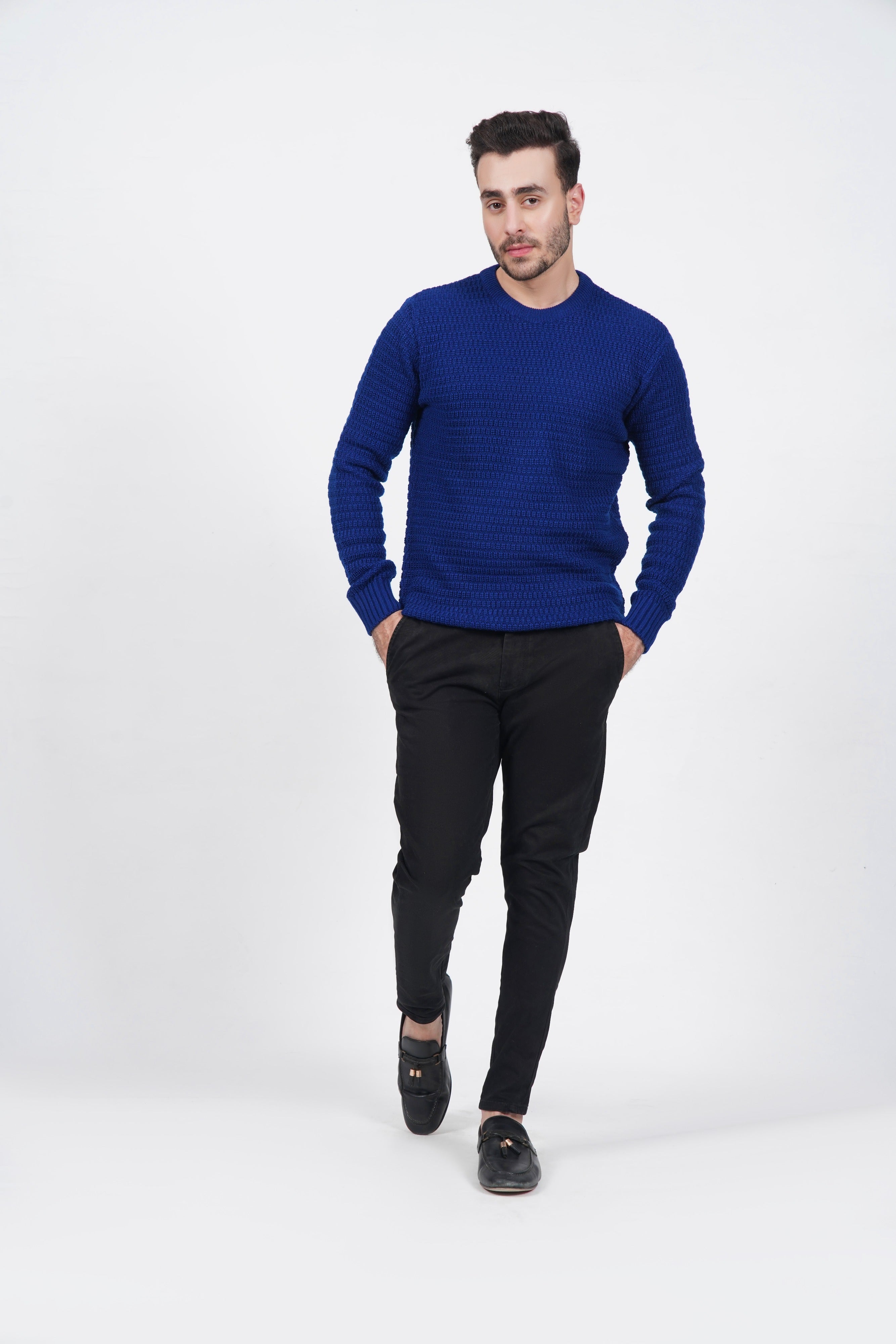 Blue Chunky Knit Textured Sweater