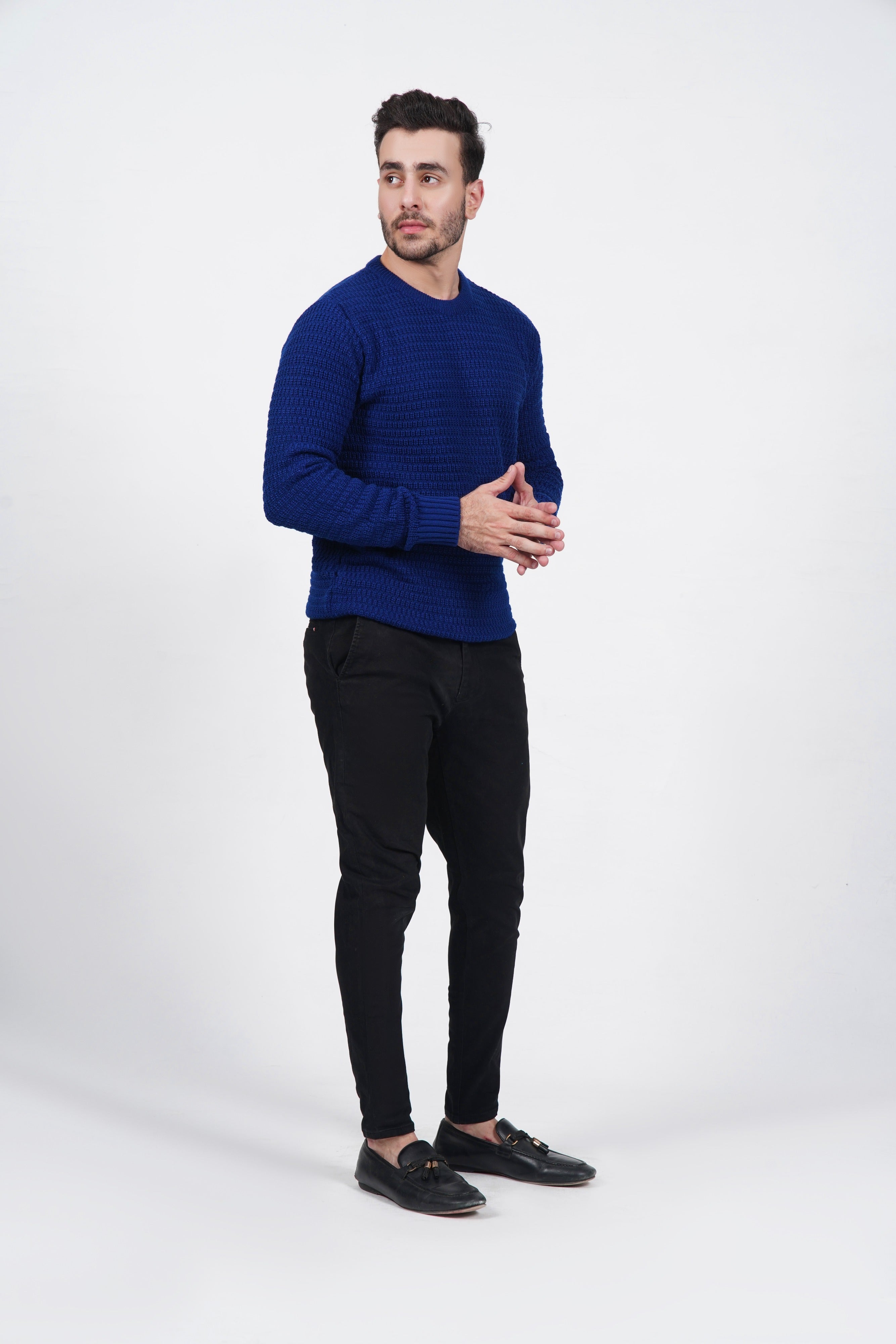 Blue Chunky Knit Textured Sweater