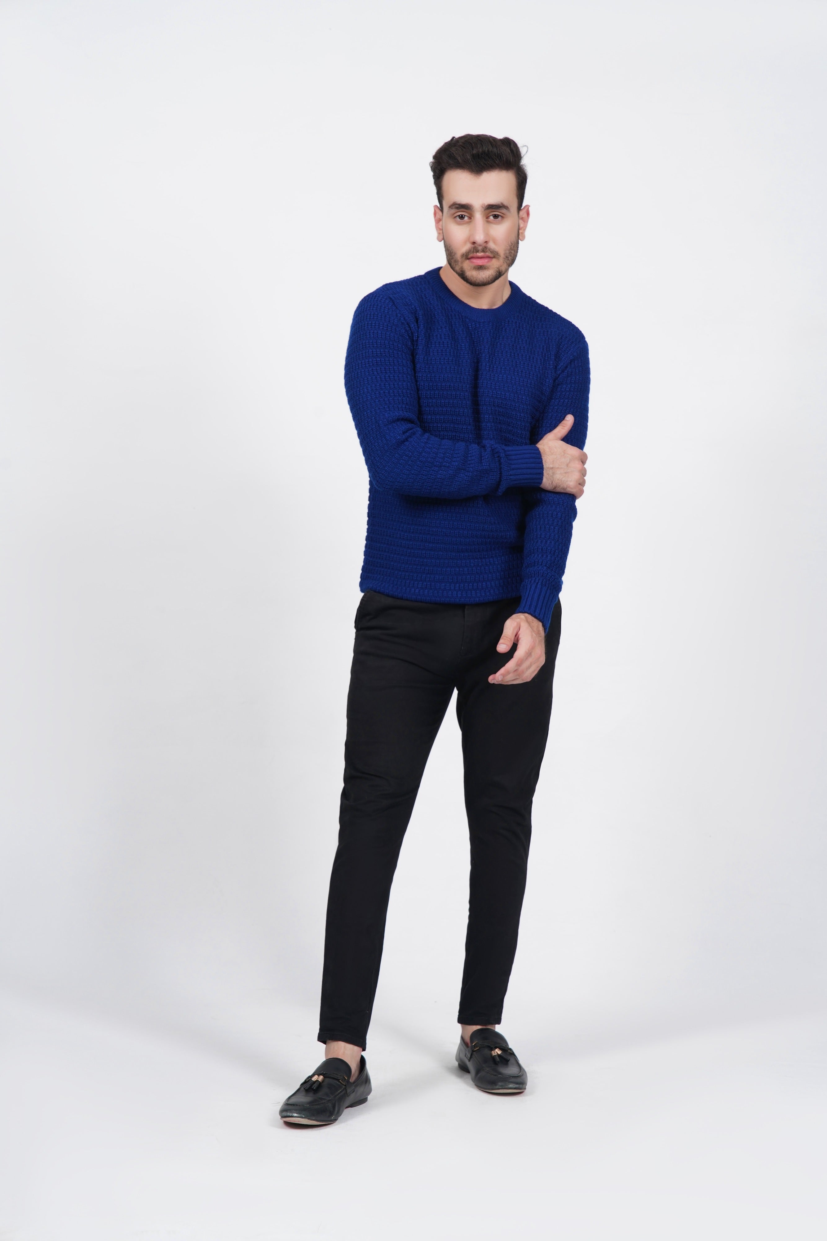 Blue Chunky Knit Textured Sweater