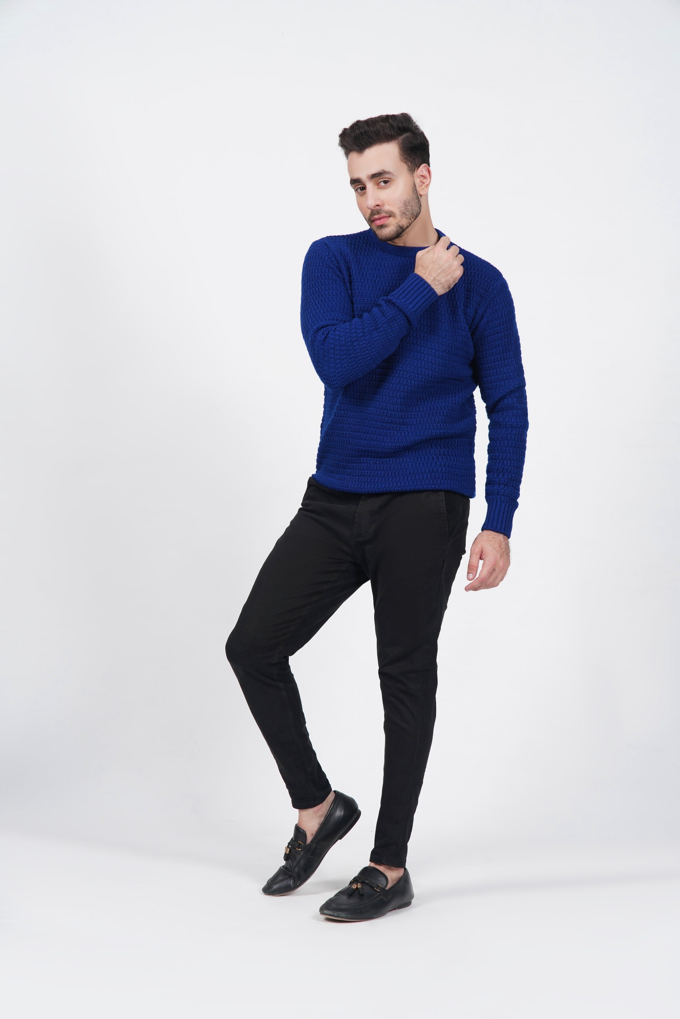 Blue Chunky Knit Textured Sweater