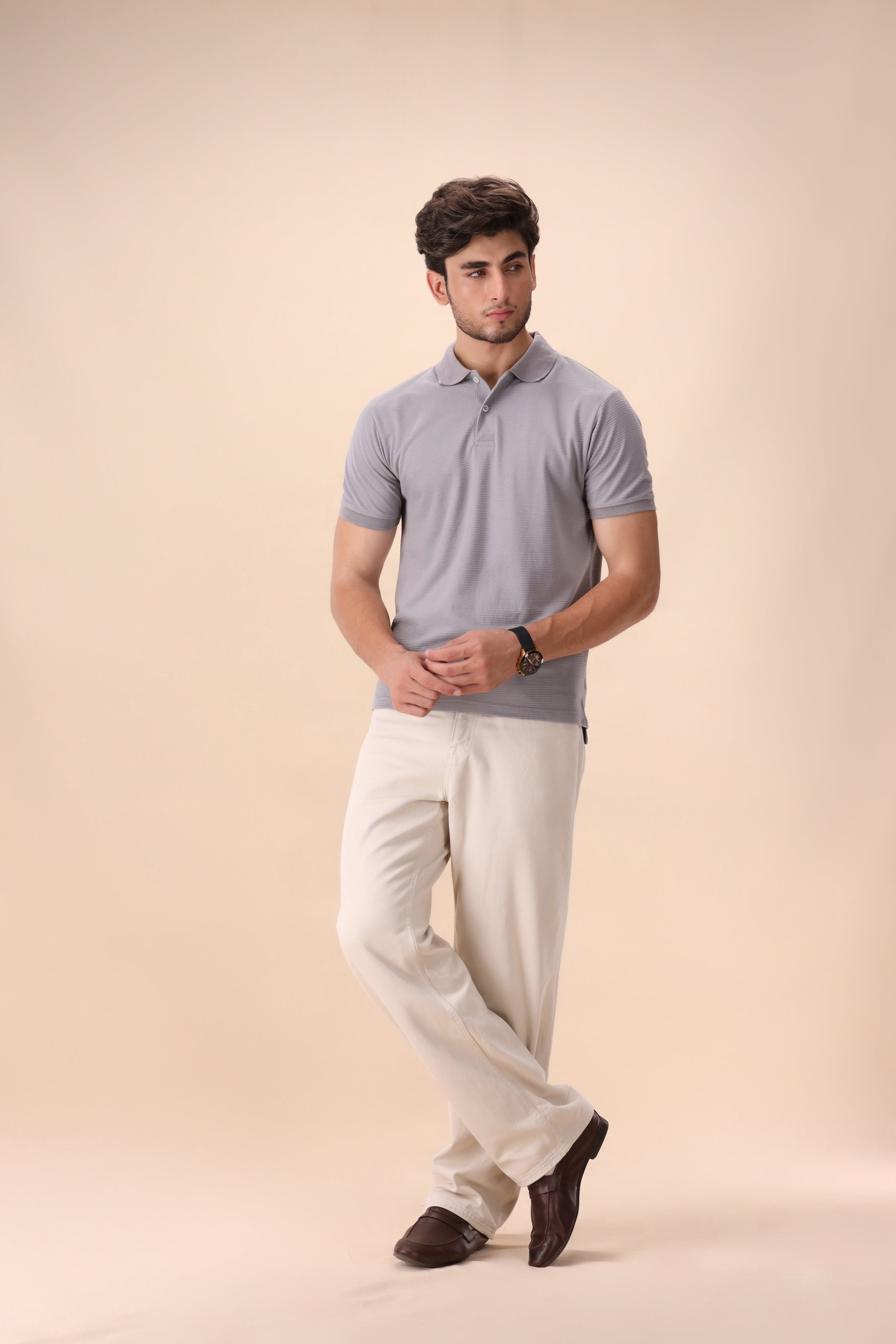 Light Gray Textured Polo