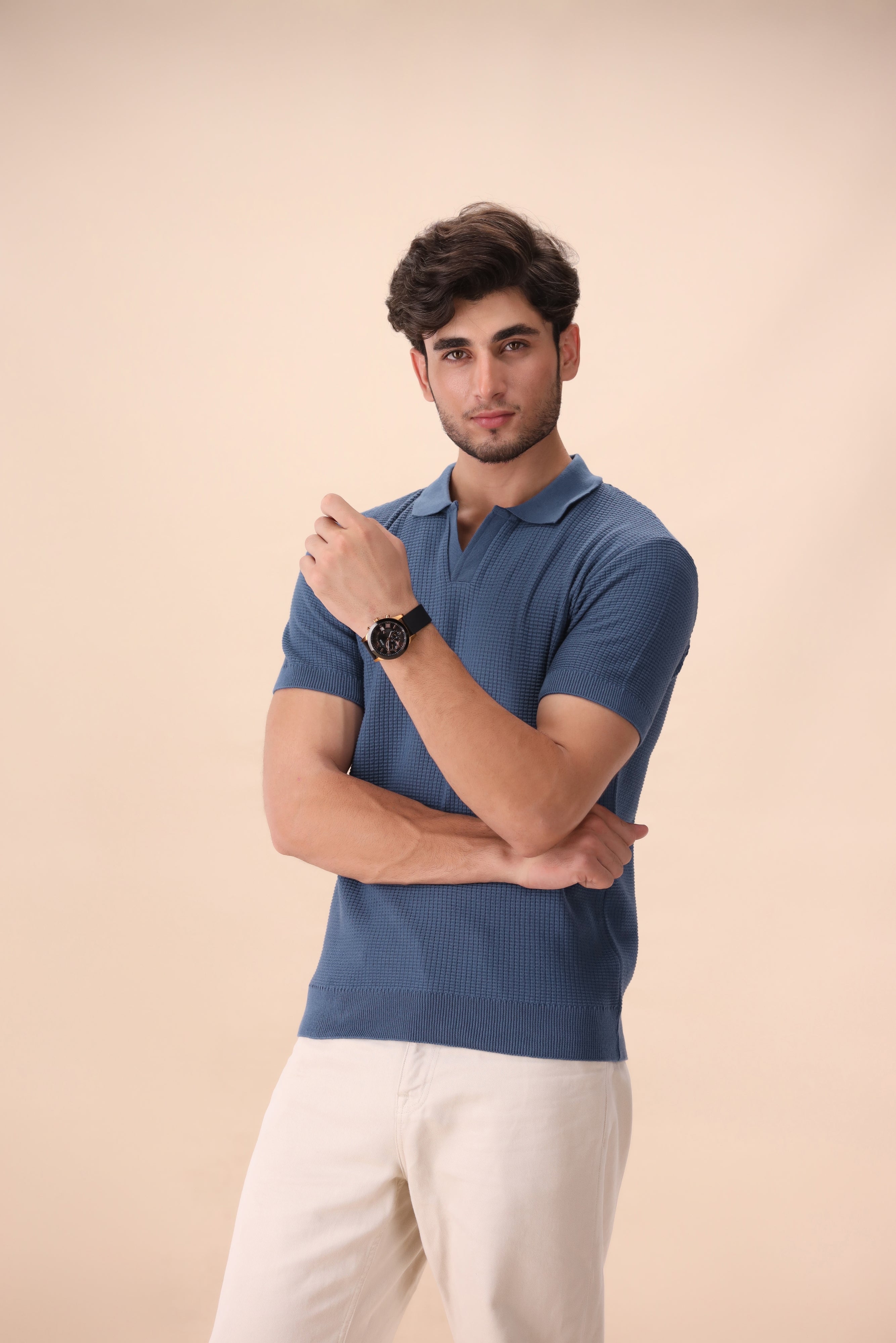 Pacific Blue Textured Knit Polo