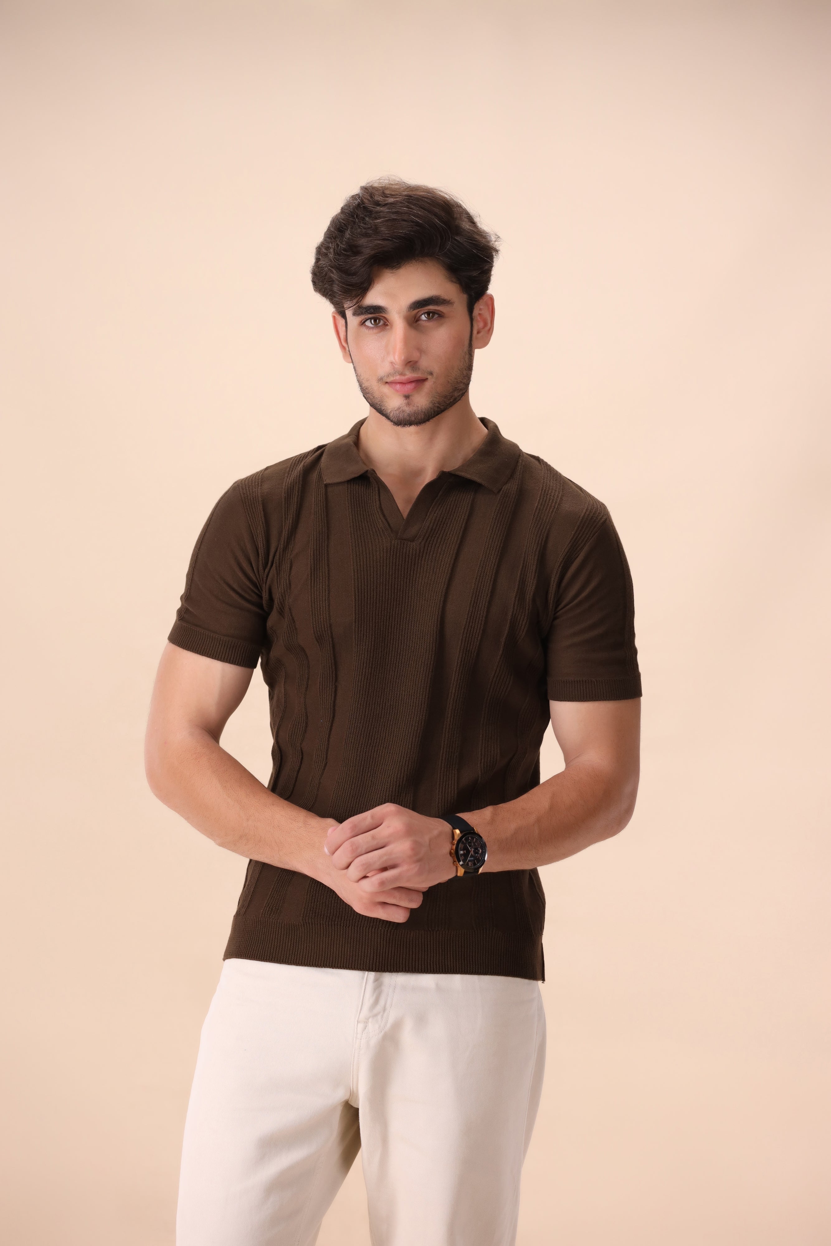 Chocolate Brown Structured Knit Polo