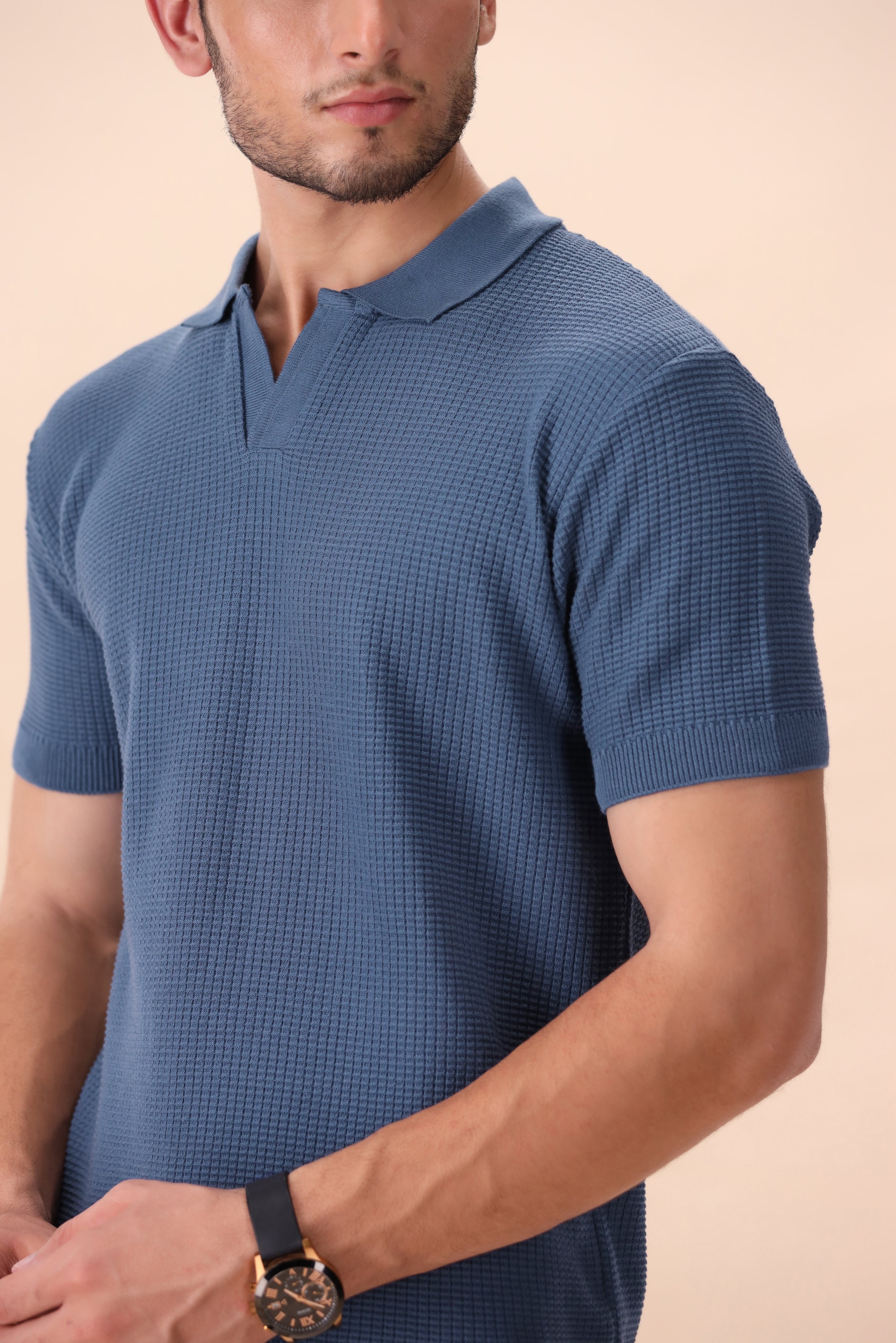 Pacific Blue Textured Knit Polo
