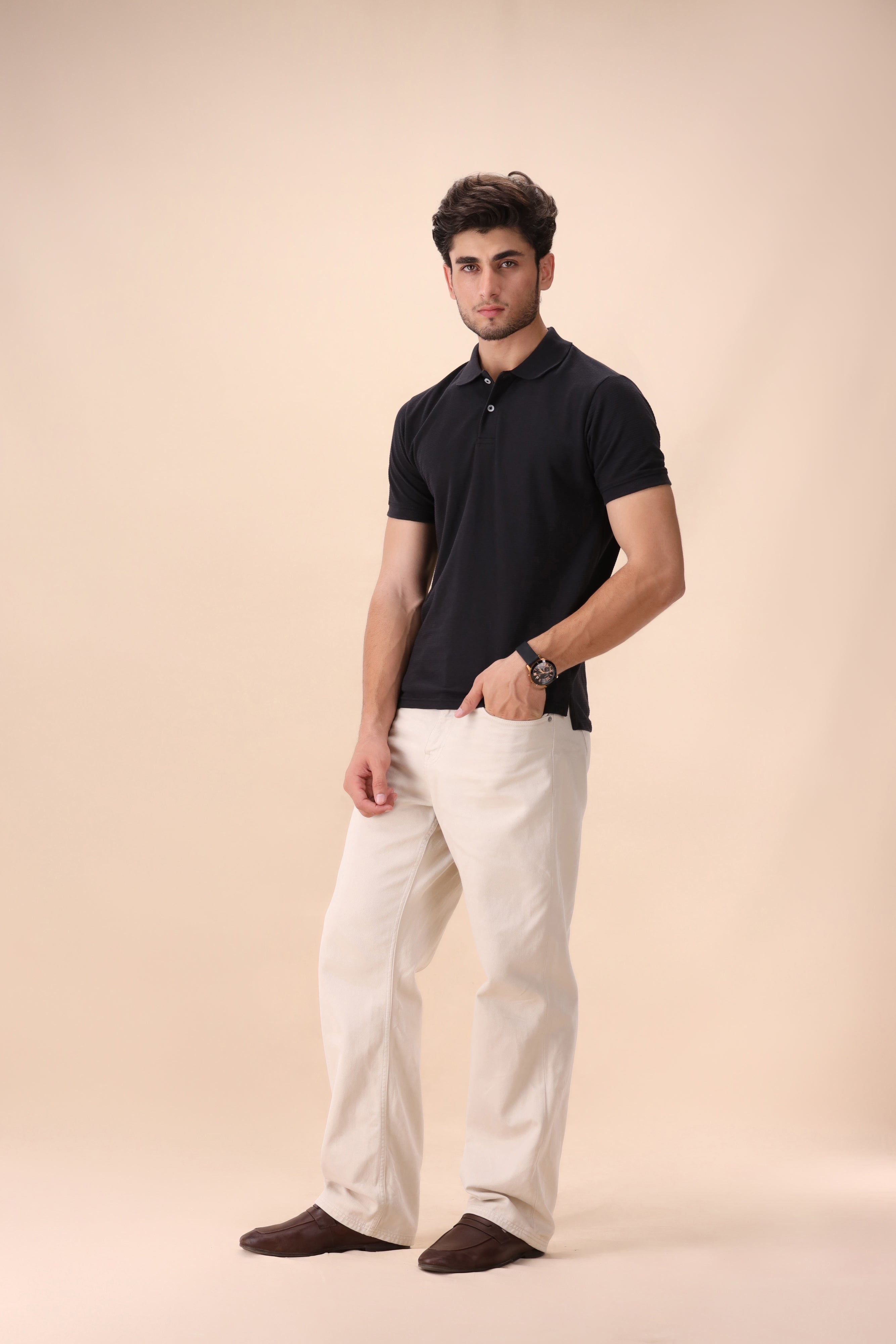 Black Textured Polo
