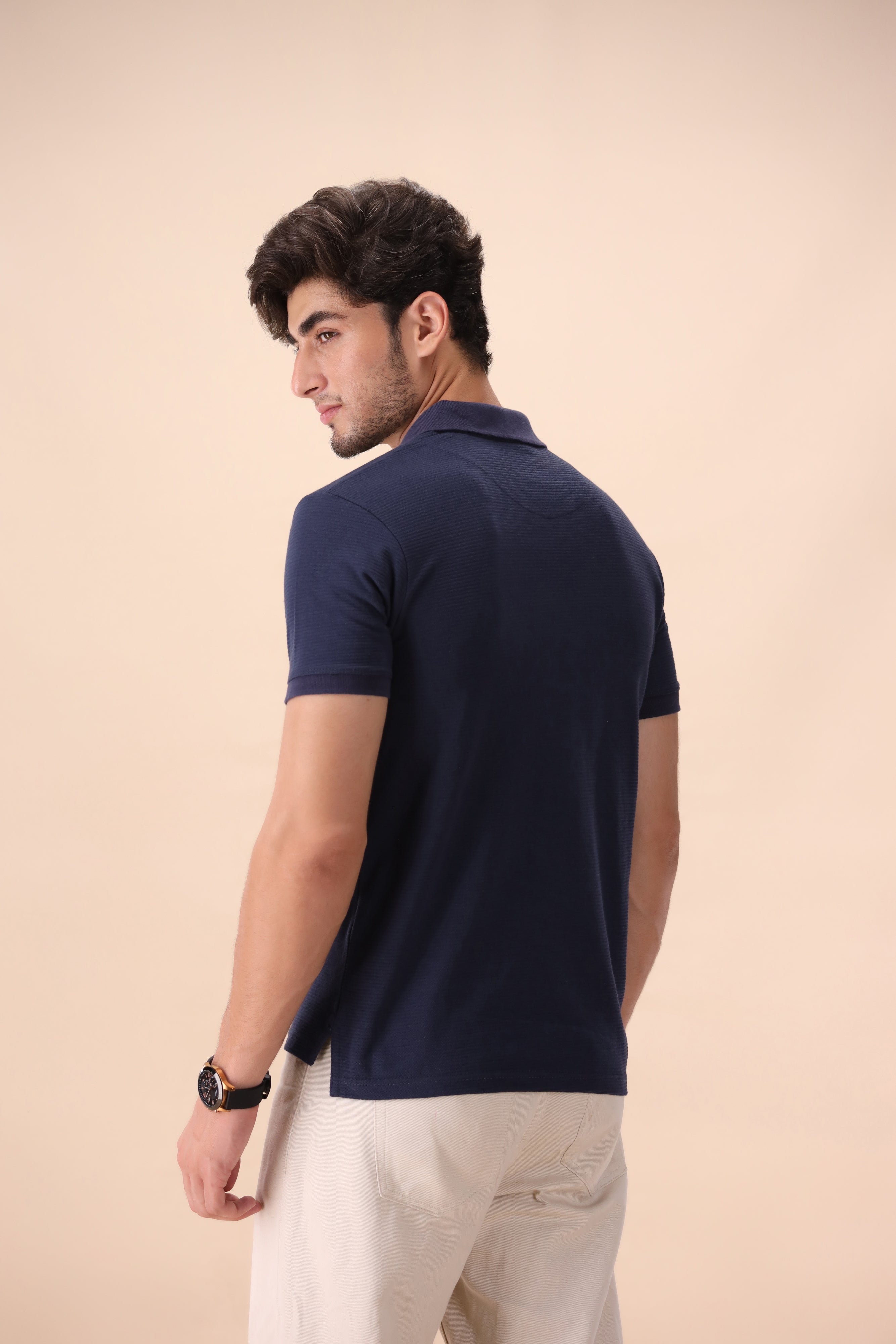 Navy Blue Textured Polo