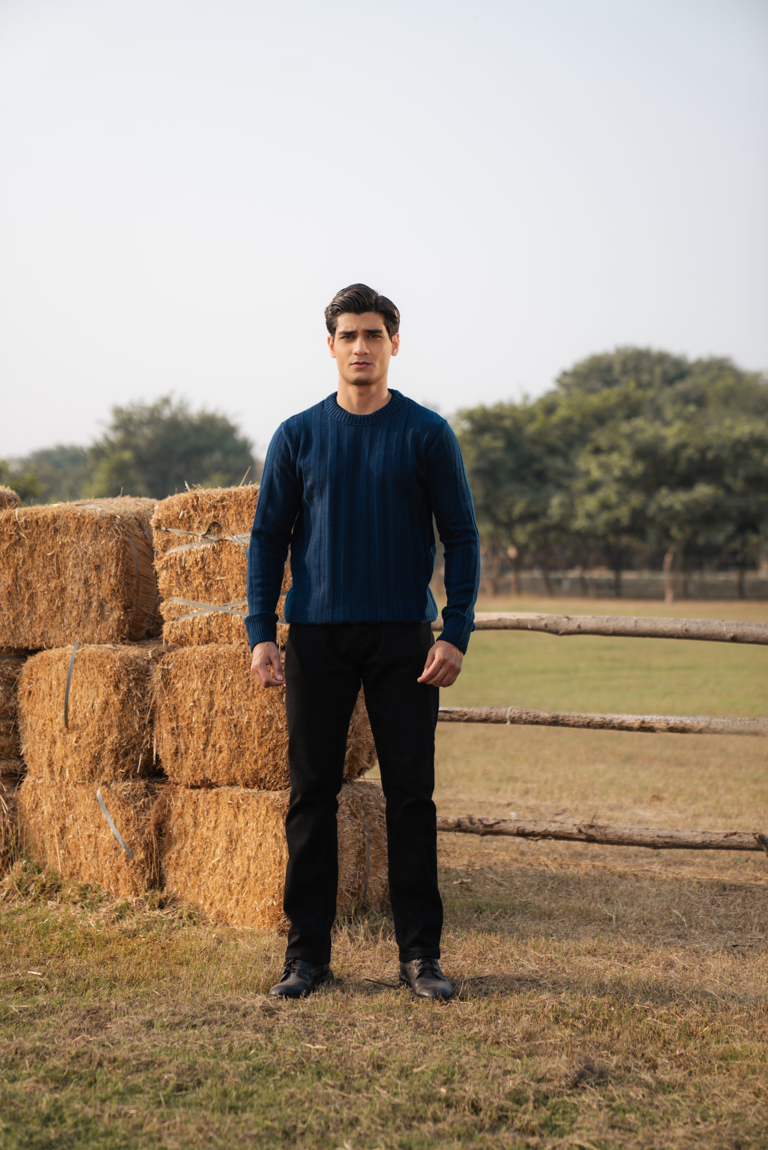 Indigo Blue Ribbed Knit Sweater
