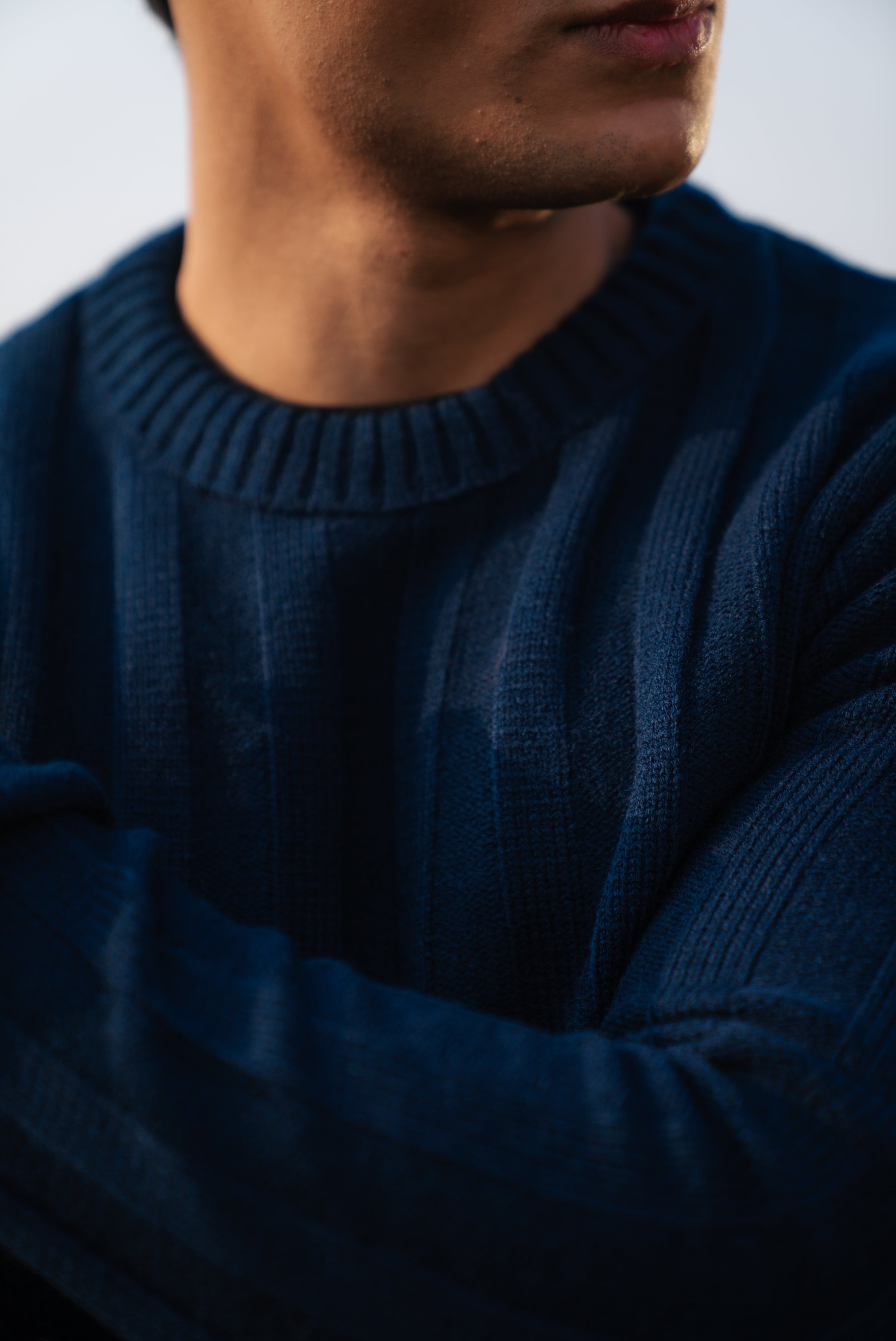 Indigo Blue Ribbed Knit Sweater