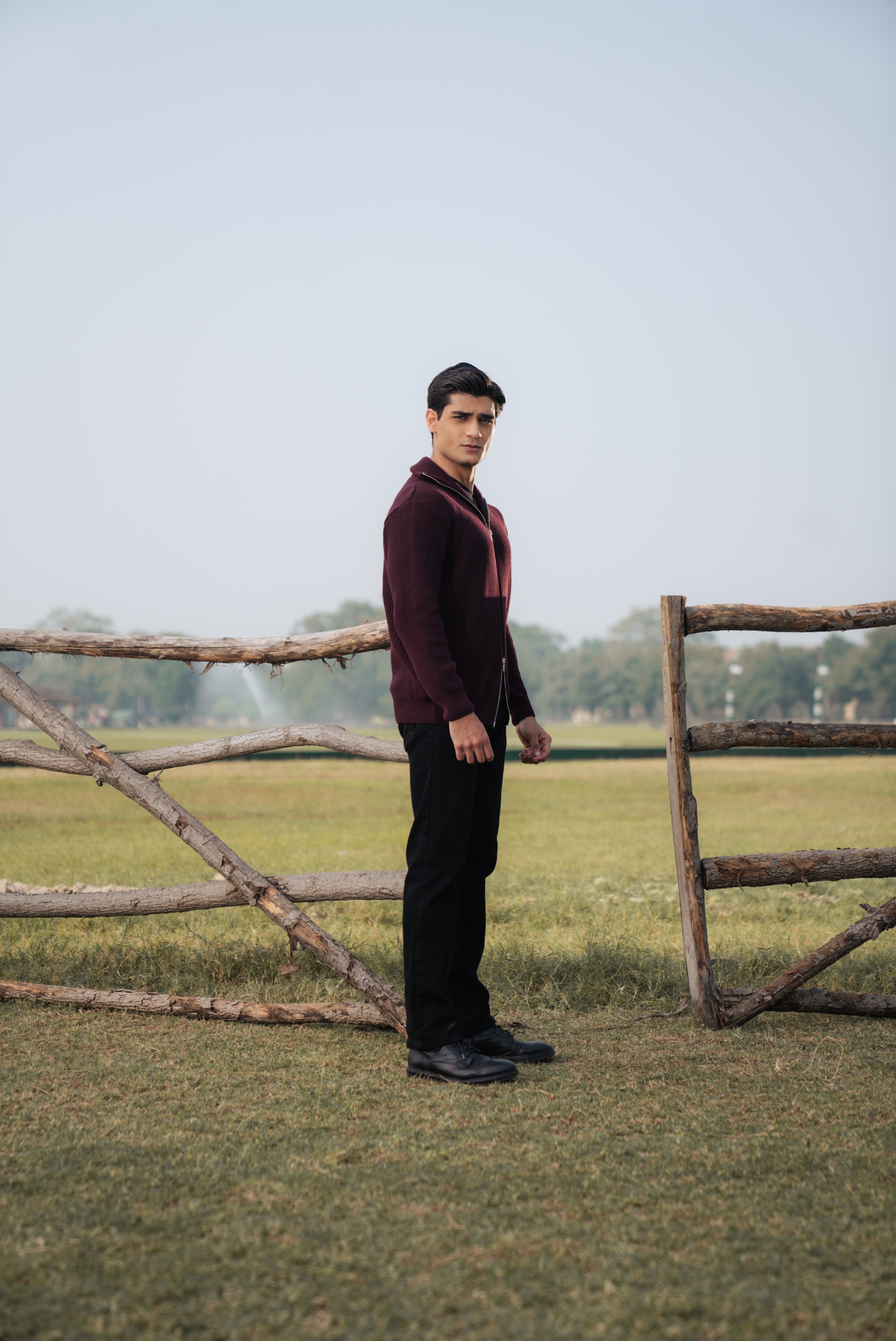 Wine Double Zip Sweater