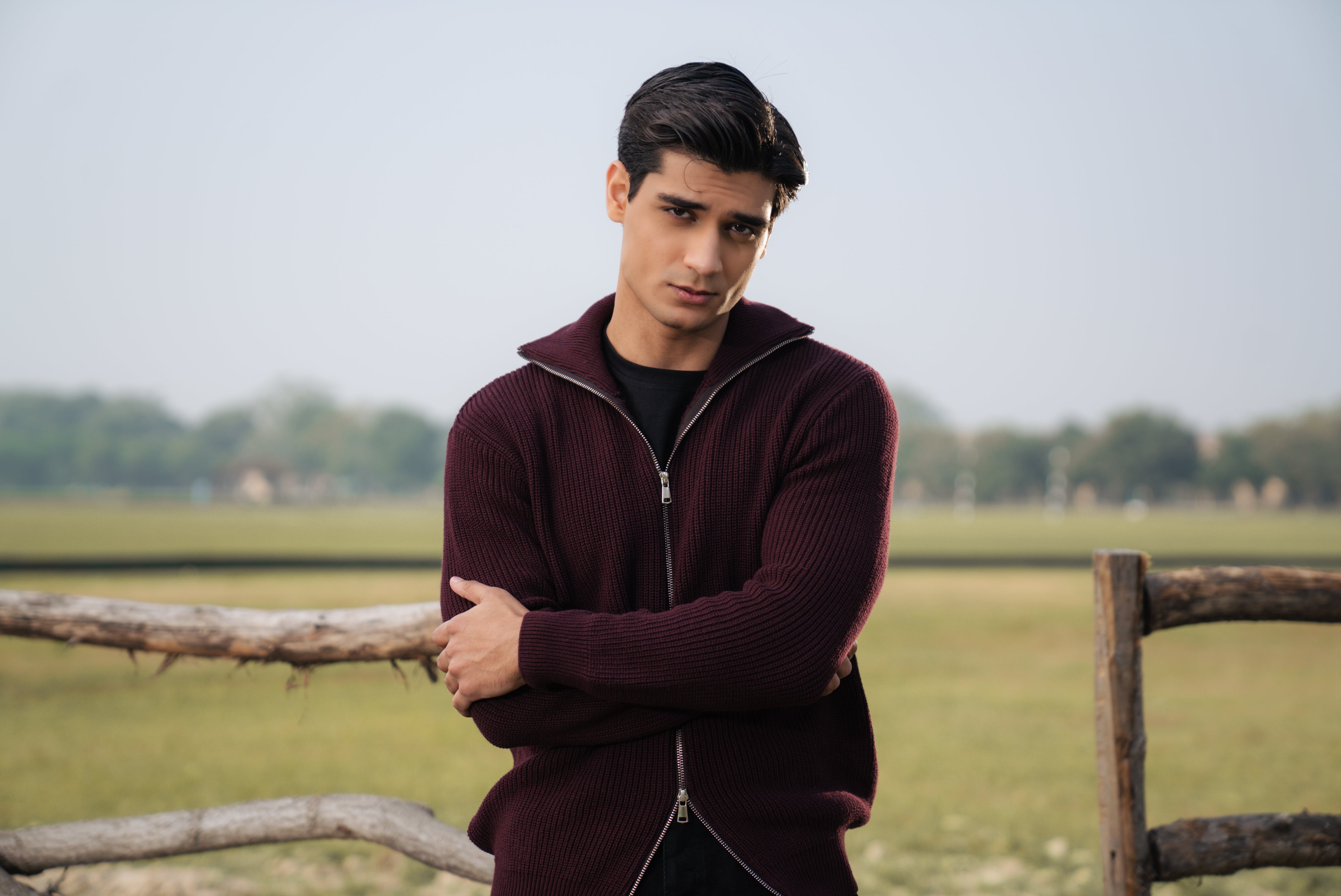 Wine Double Zip Sweater