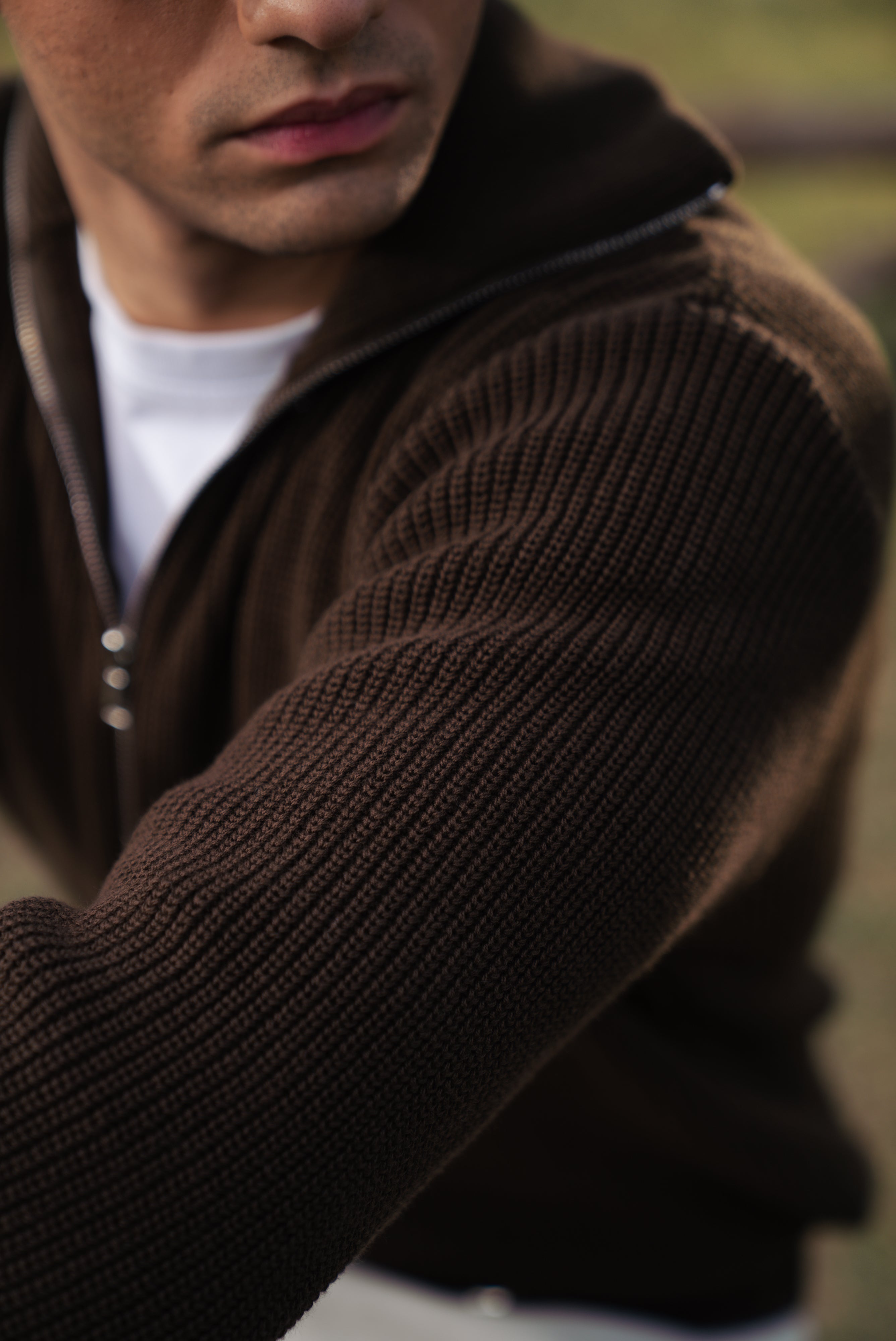 Chocolate Brown Double Zip Sweater