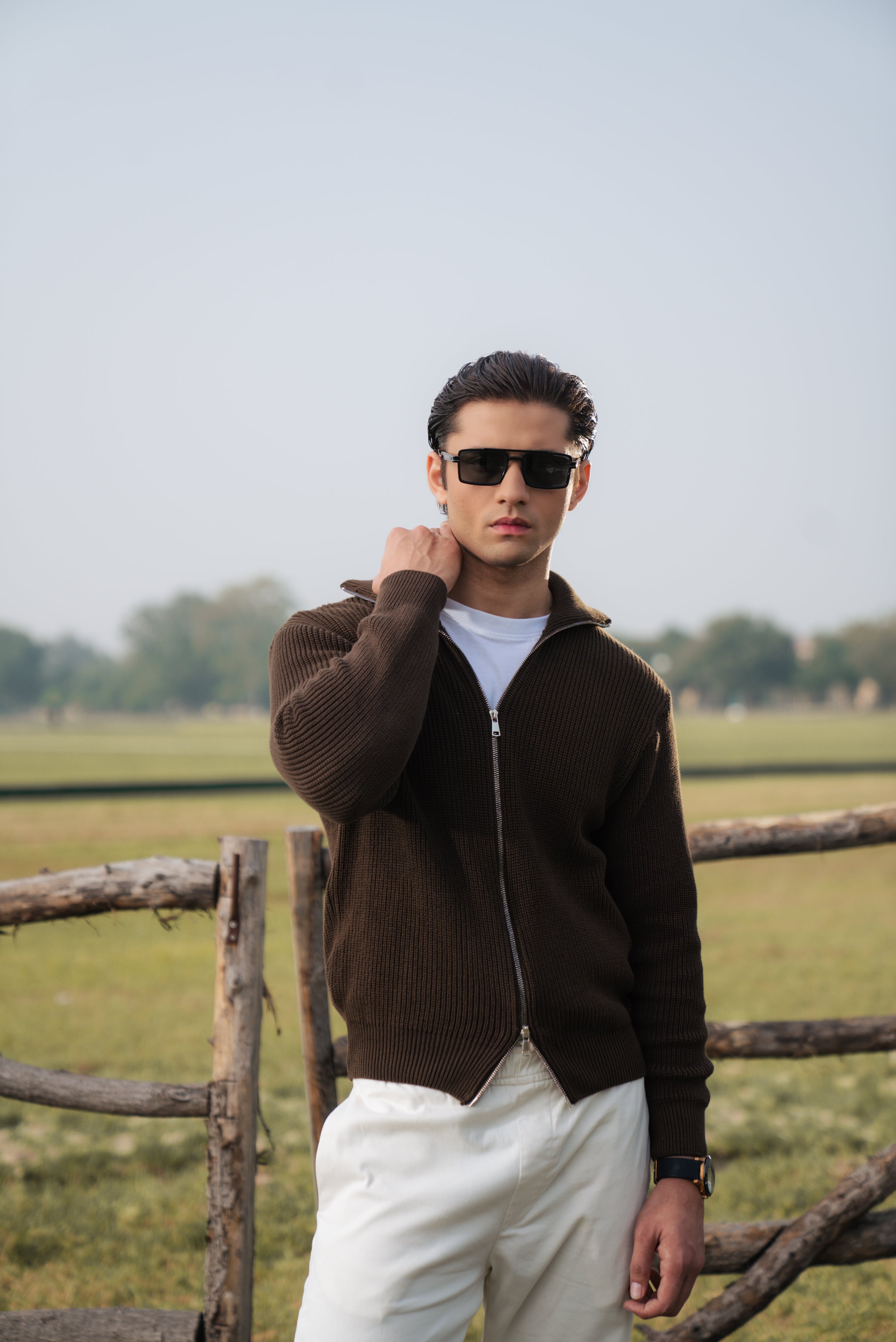 Chocolate Brown Double Zip Sweater