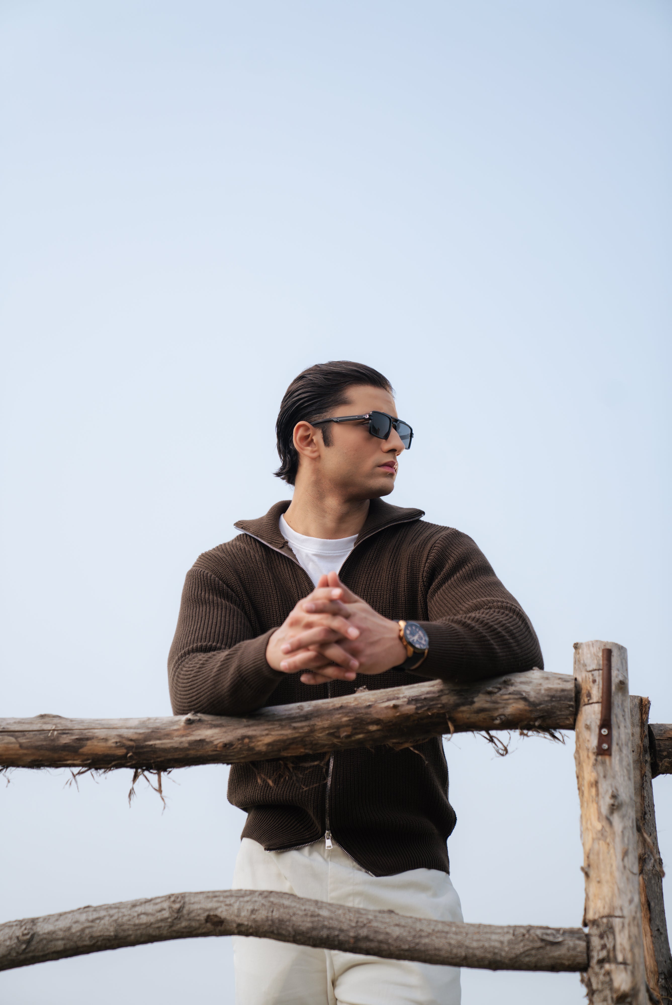 Chocolate Brown Double Zip Sweater