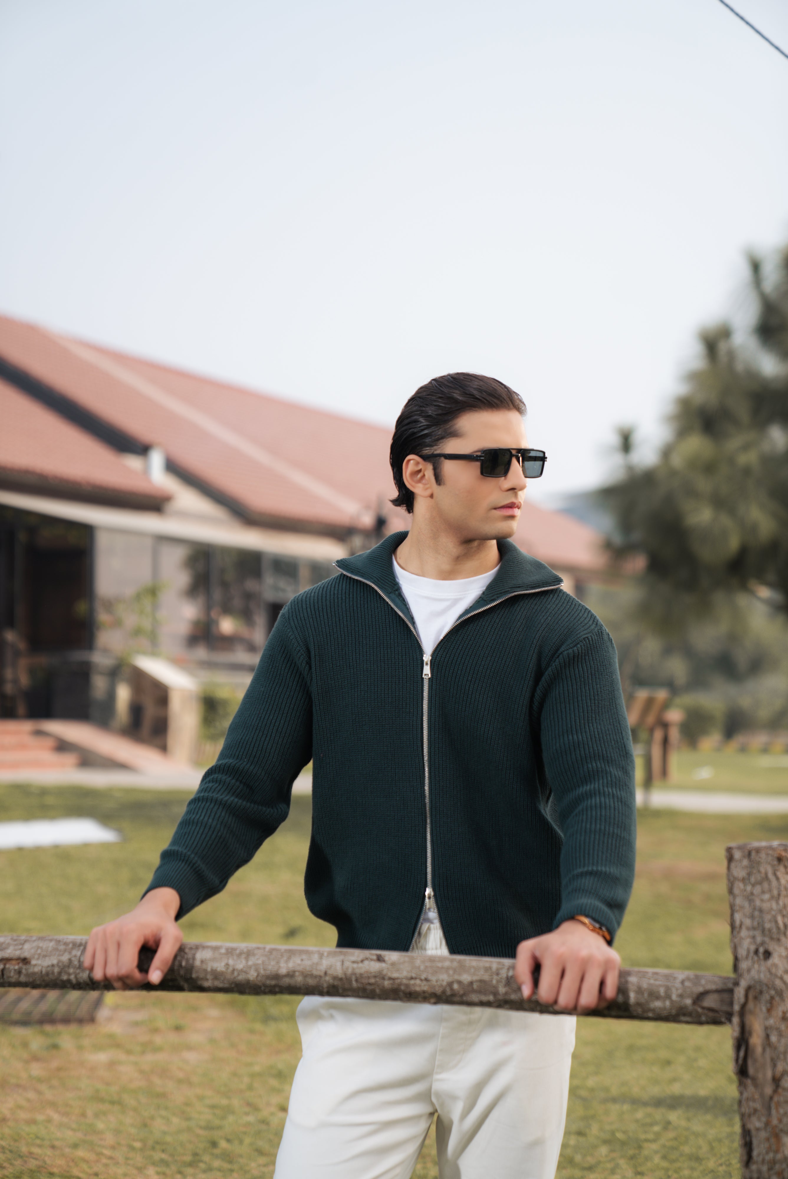 Bottle Green Double Zip Sweater