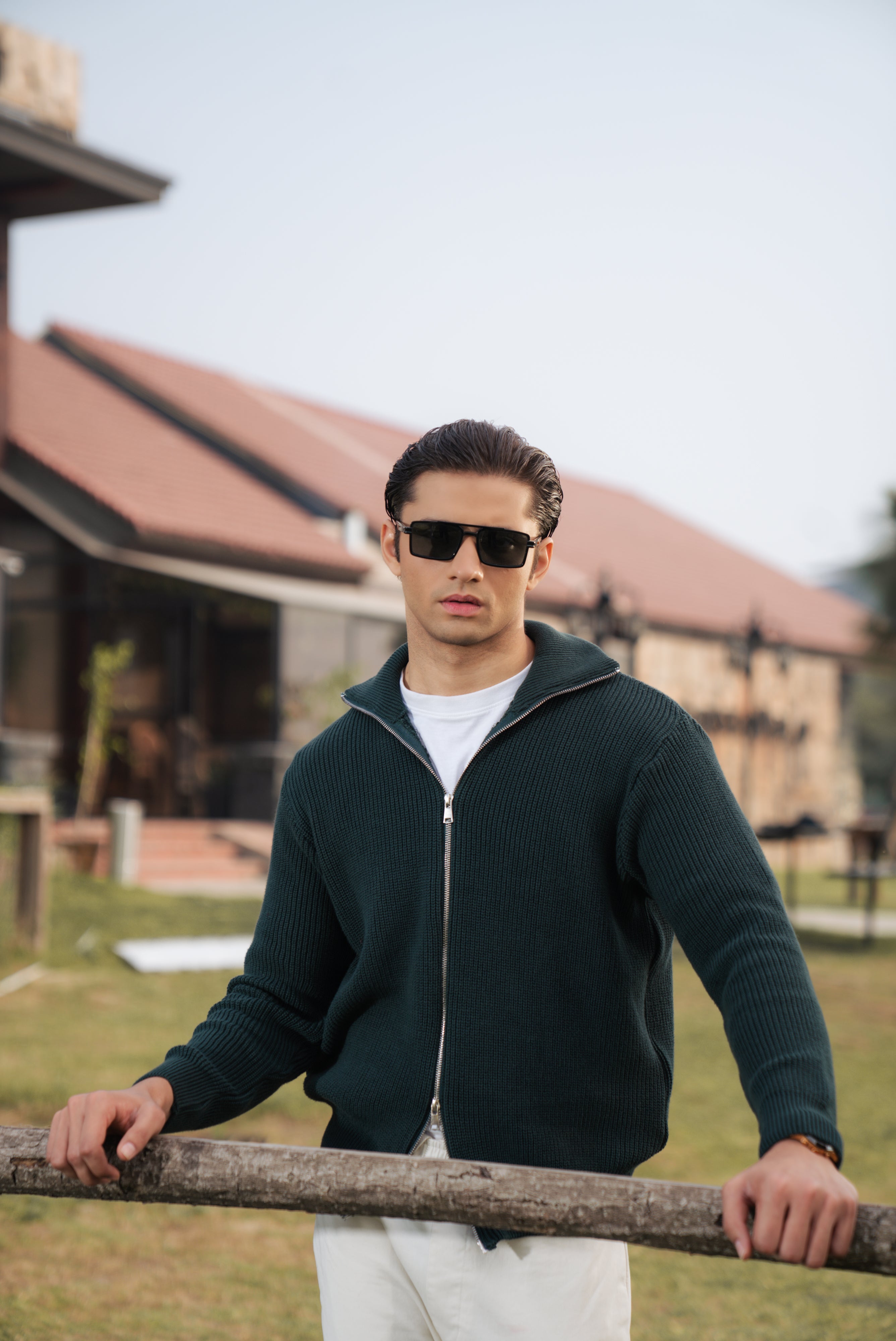 Bottle Green Double Zip Sweater