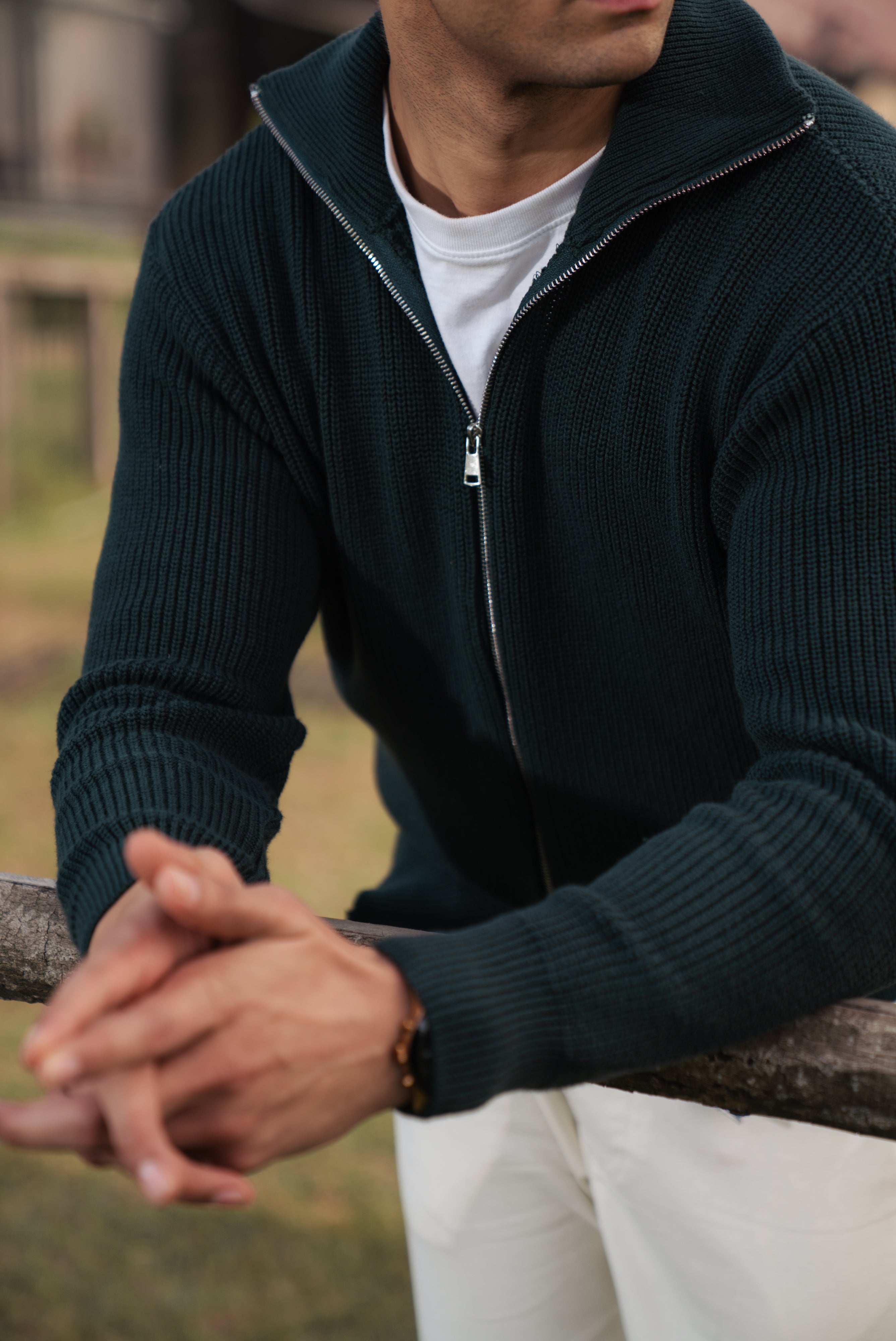 Bottle Green Double Zip Sweater