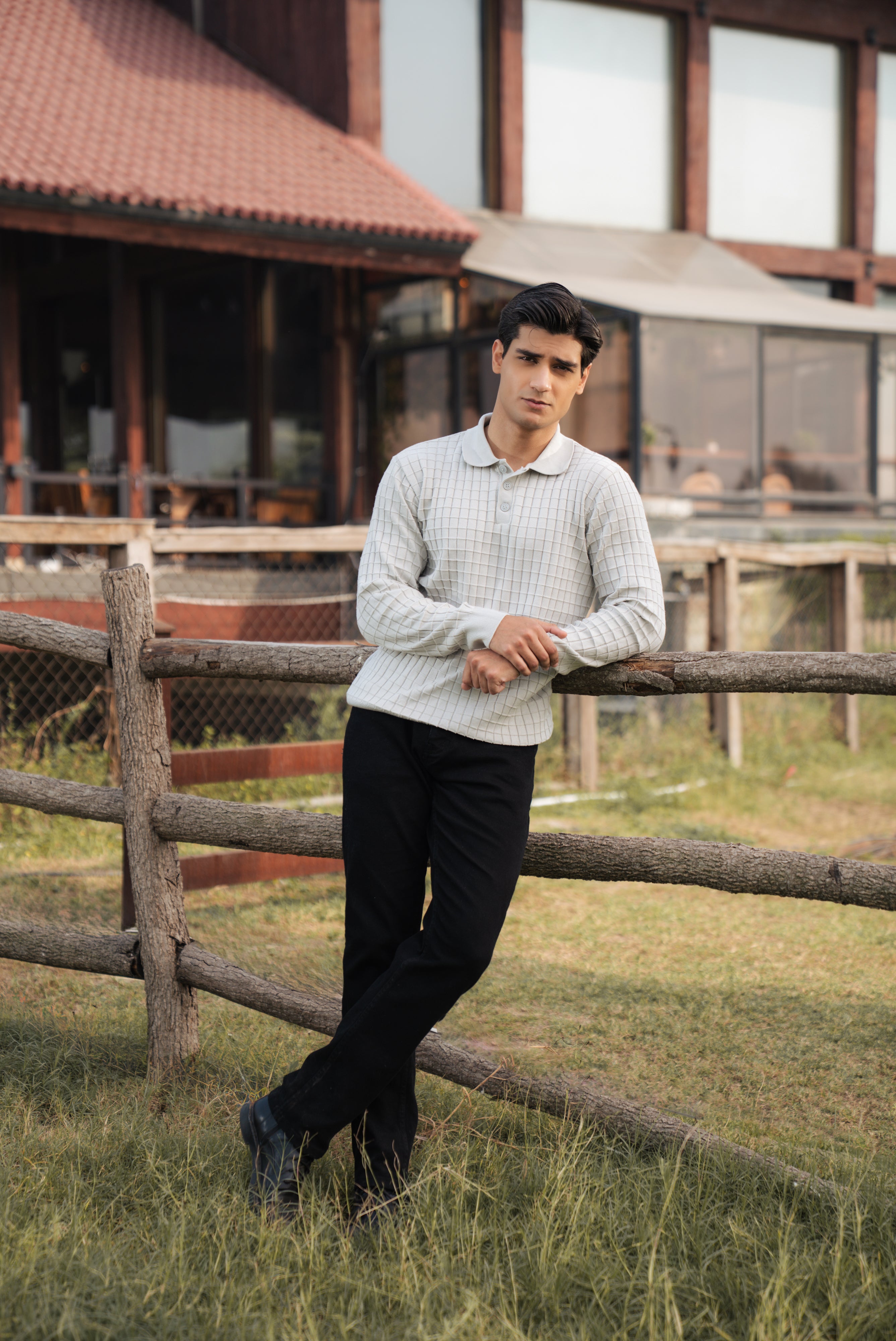 Gray Fine Knit Textured Polo