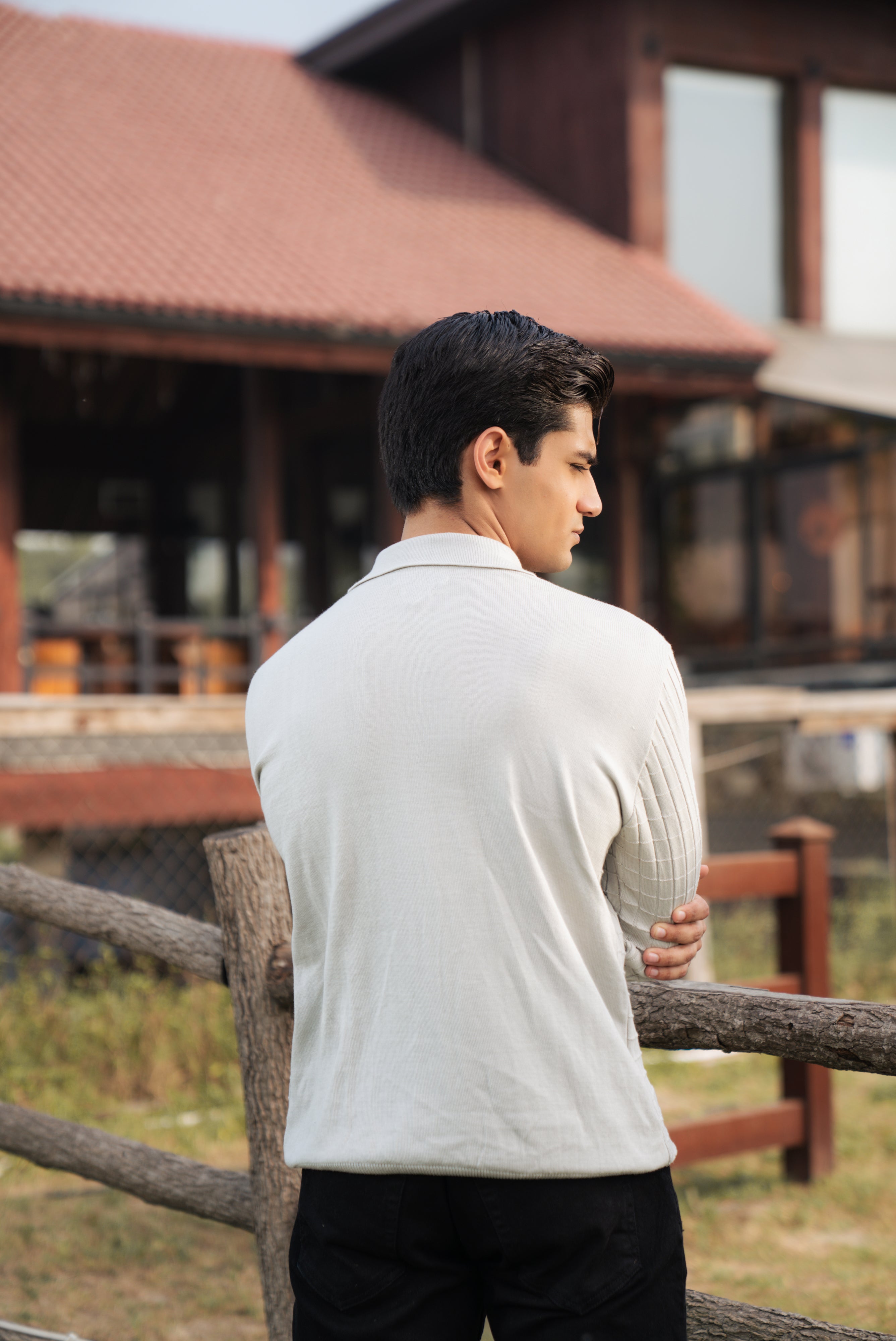 Gray Fine Knit Textured Polo