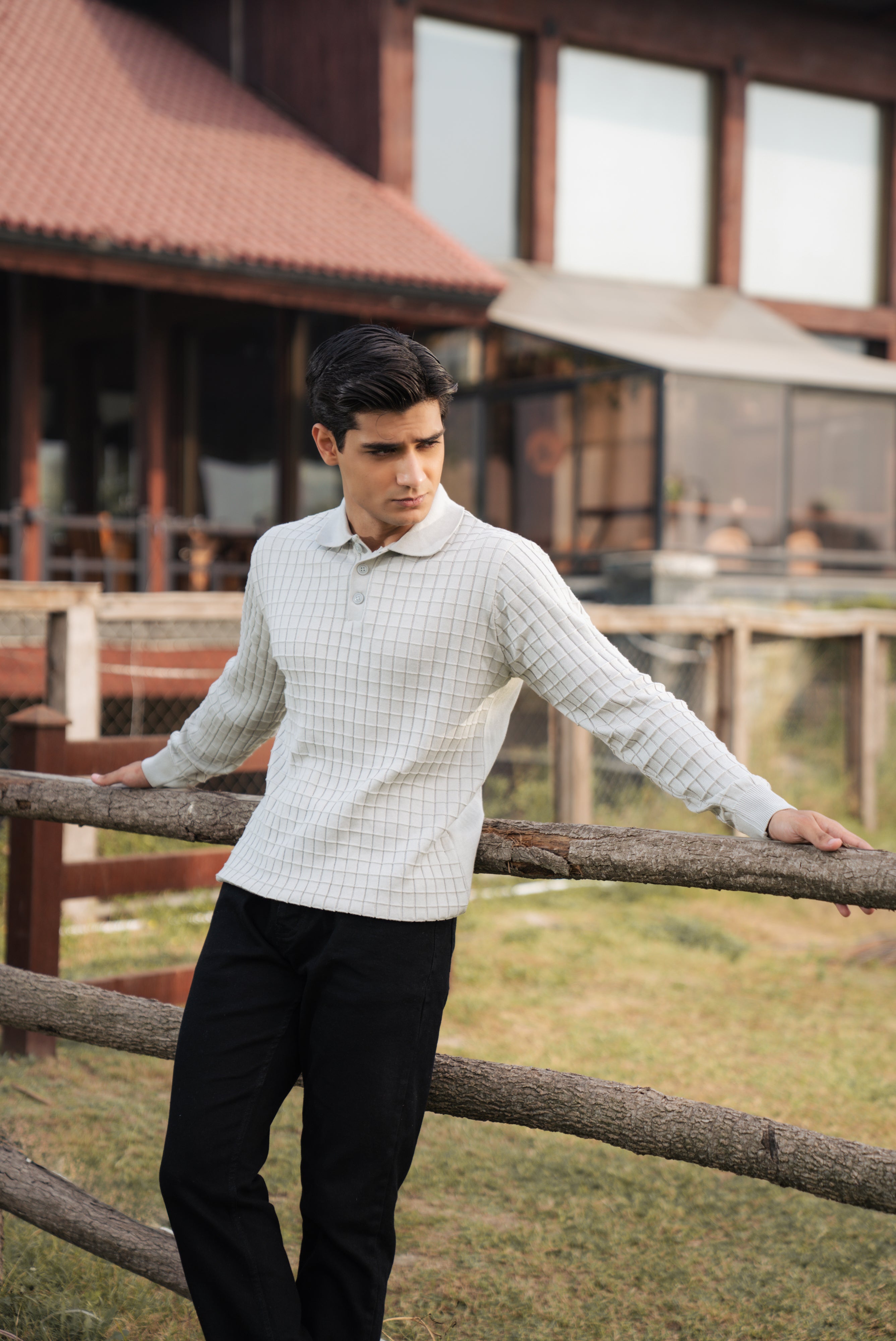 Gray Fine Knit Textured Polo