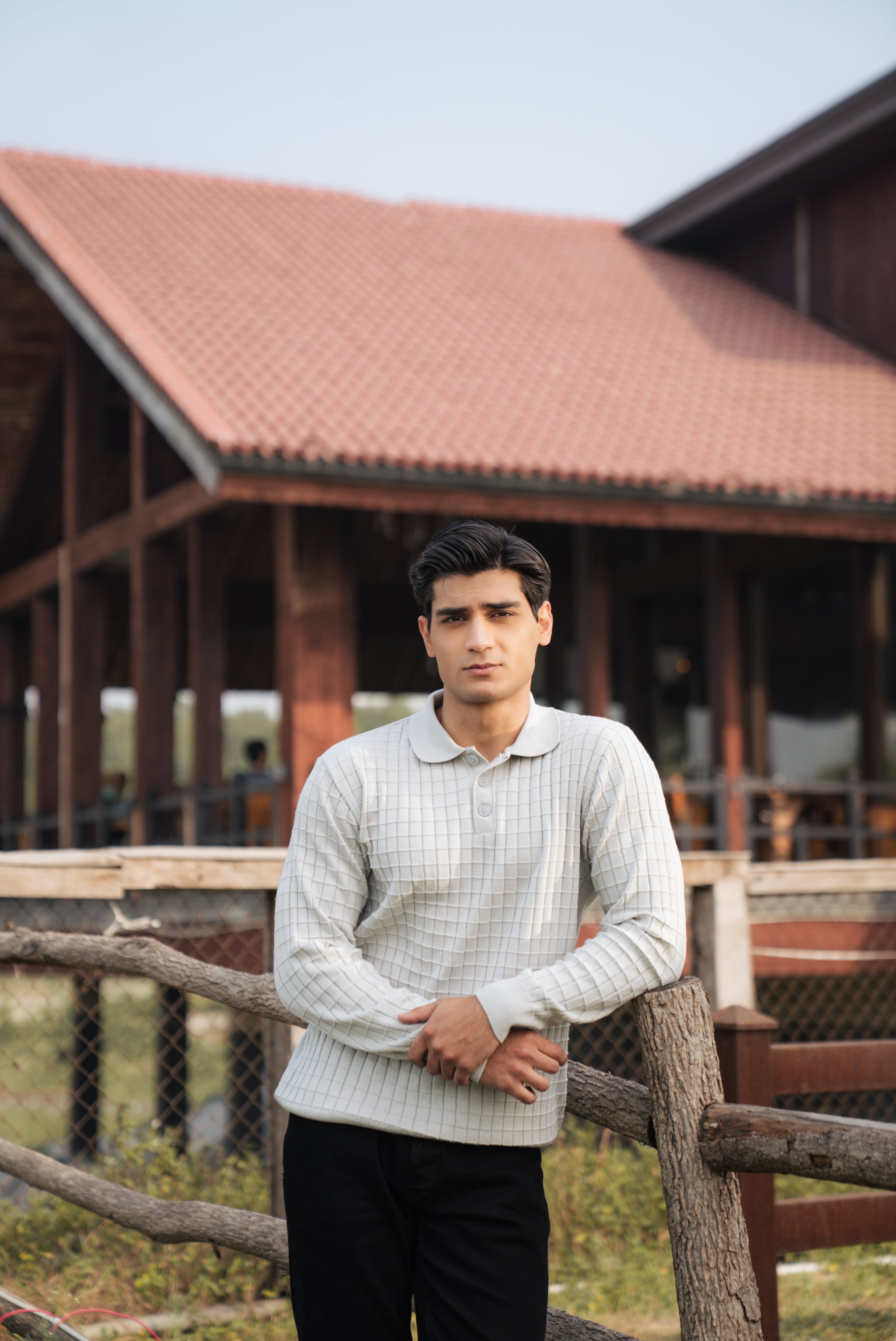 Gray Fine Knit Textured Polo