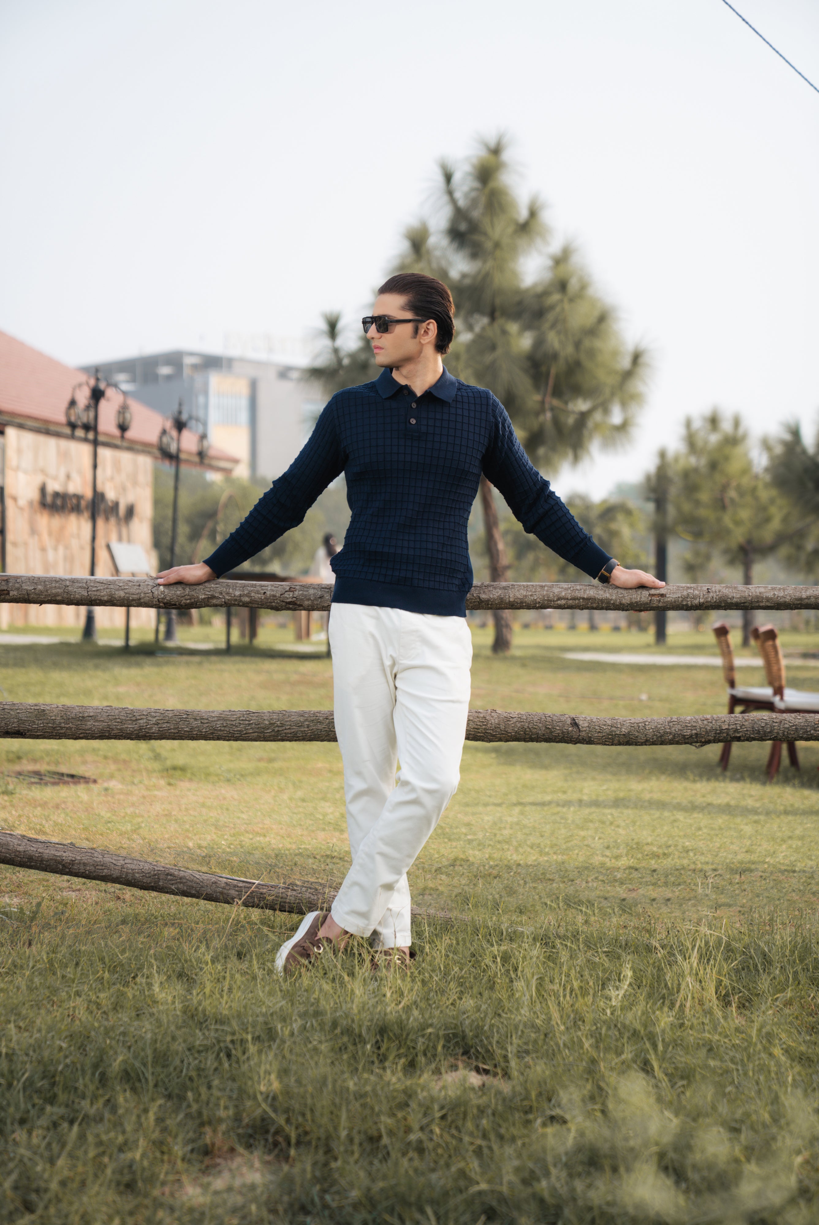 Navy Fine Knit Textured Polo