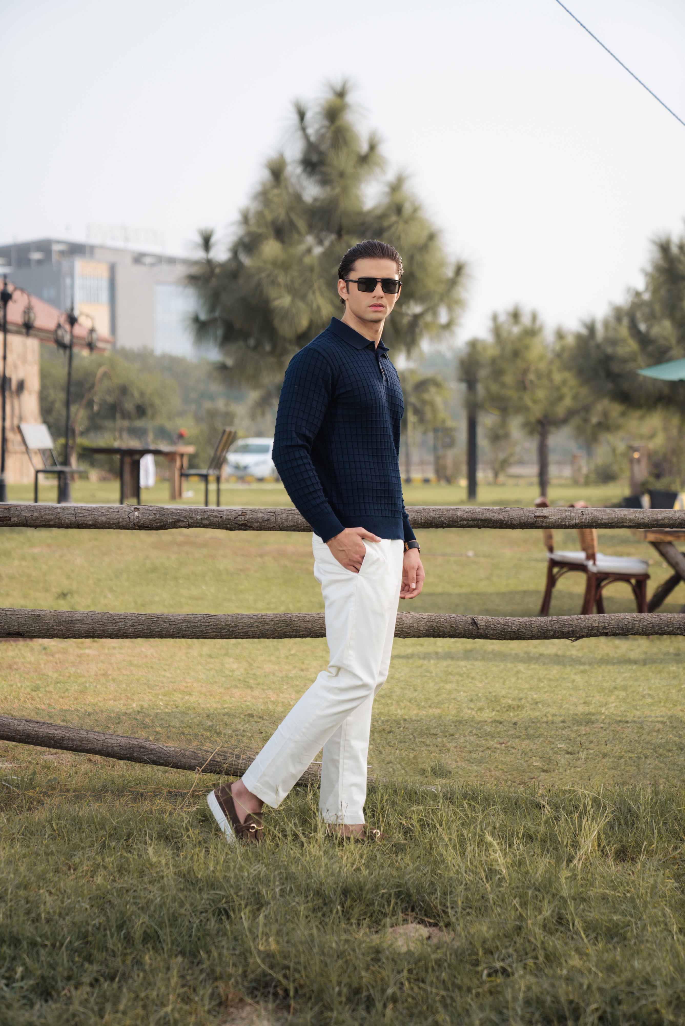 Navy Fine Knit Textured Polo