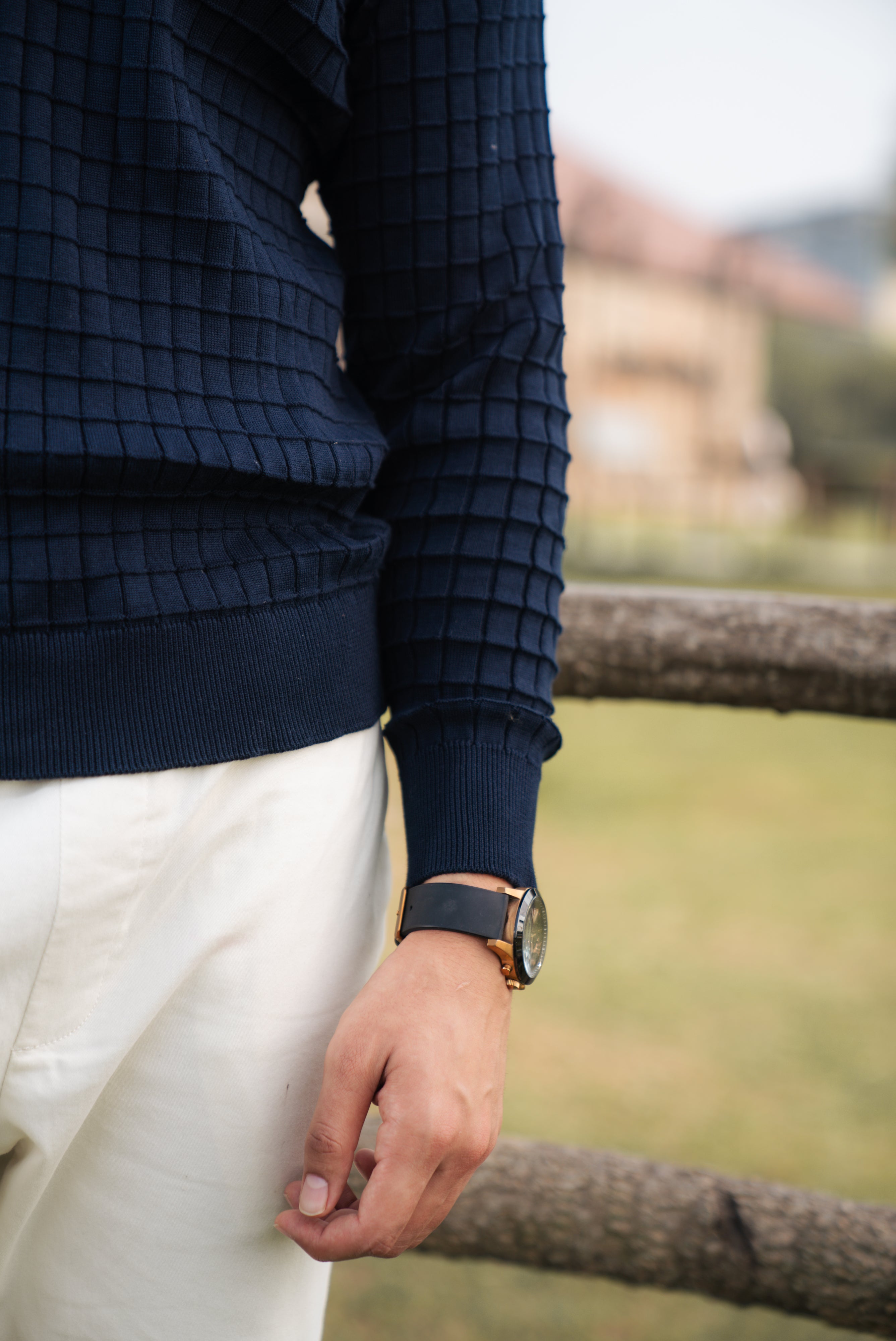 Navy Fine Knit Textured Polo