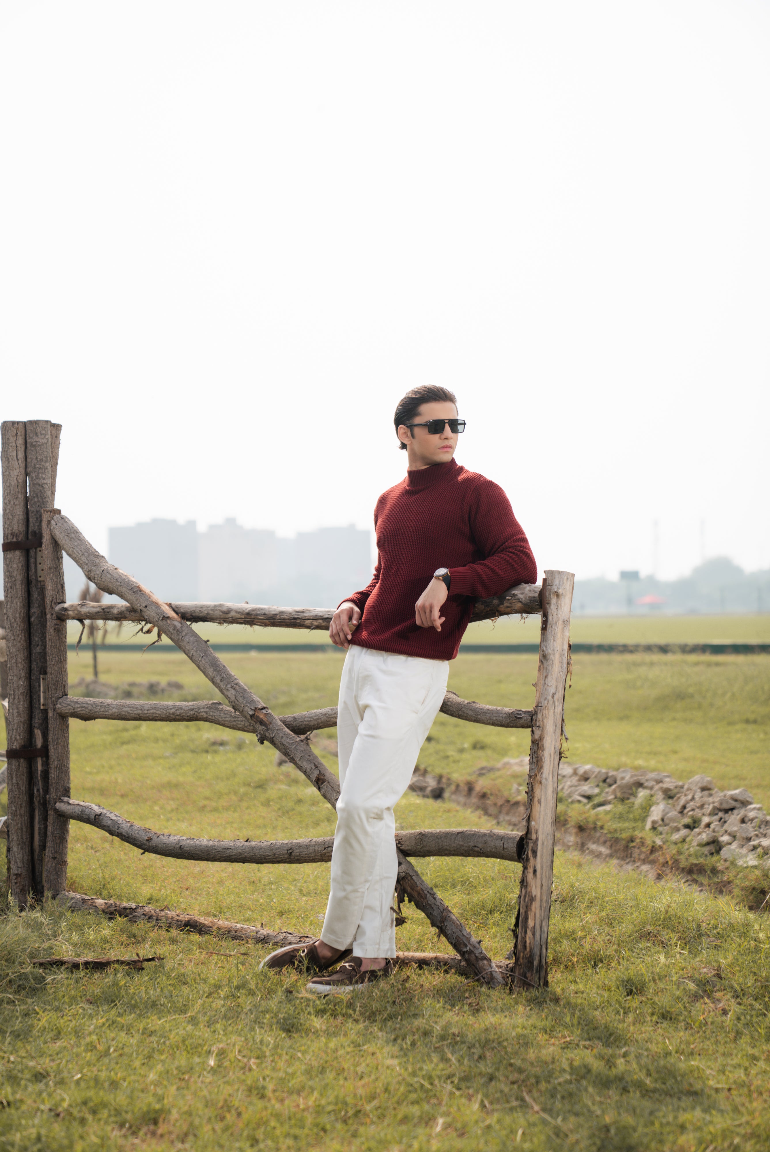 Maroon Chunky Knit Mock Neck