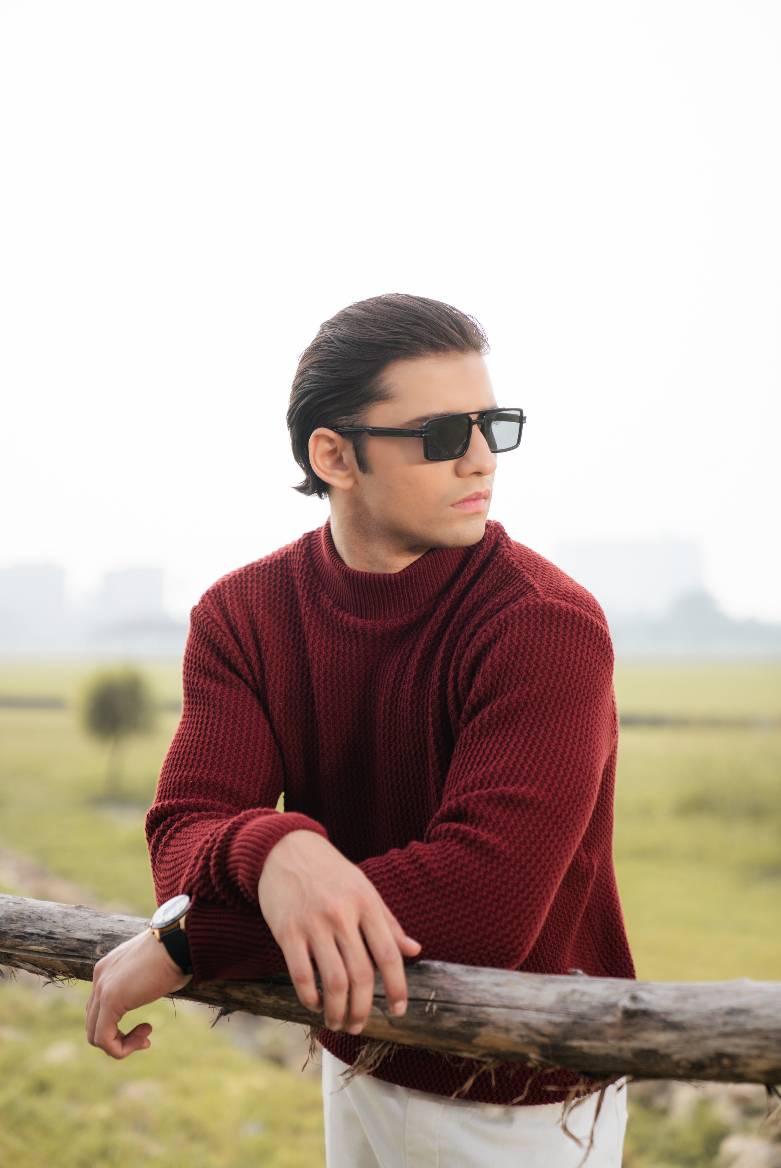 Maroon Chunky Knit Mock Neck