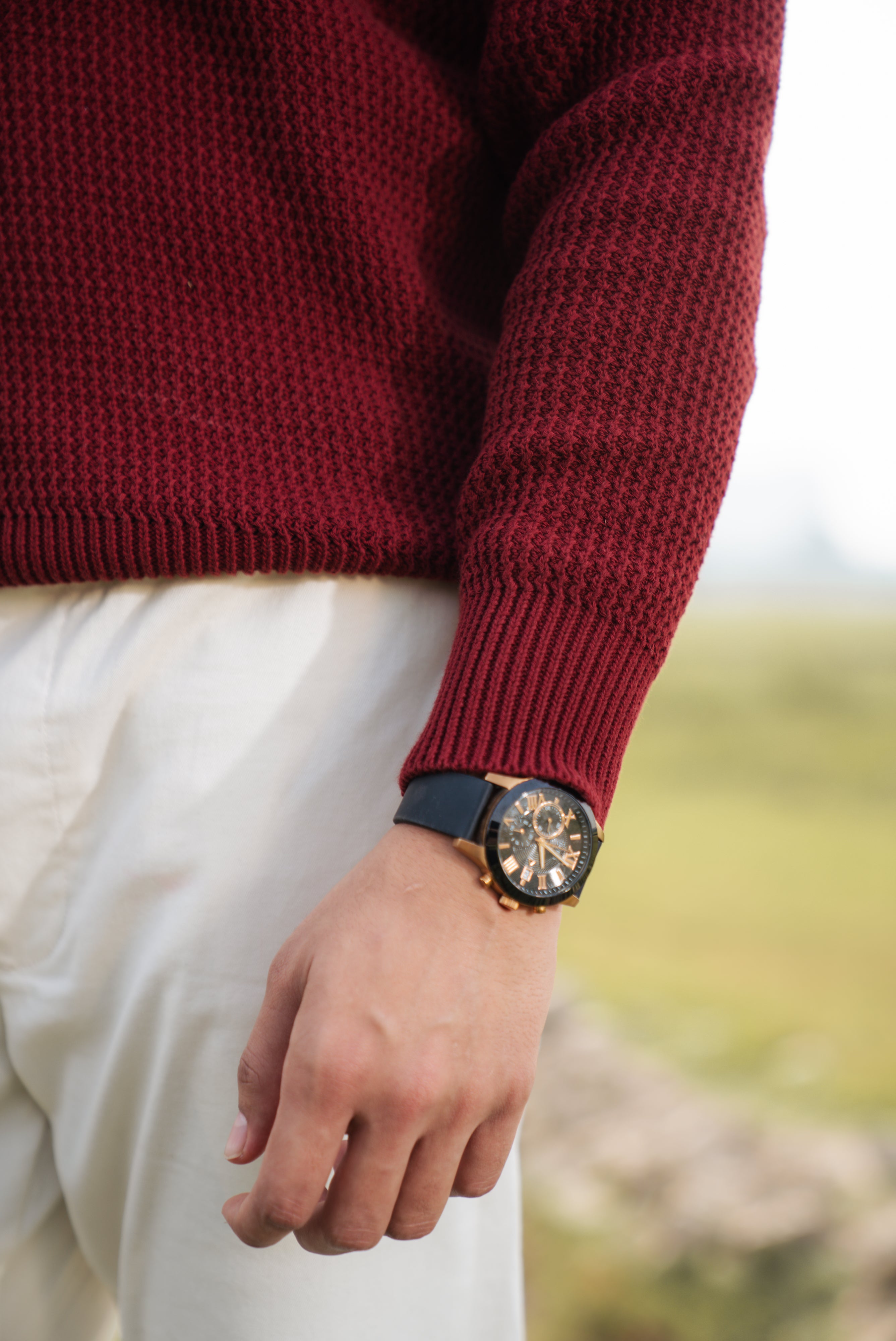 Maroon Chunky Knit Mock Neck