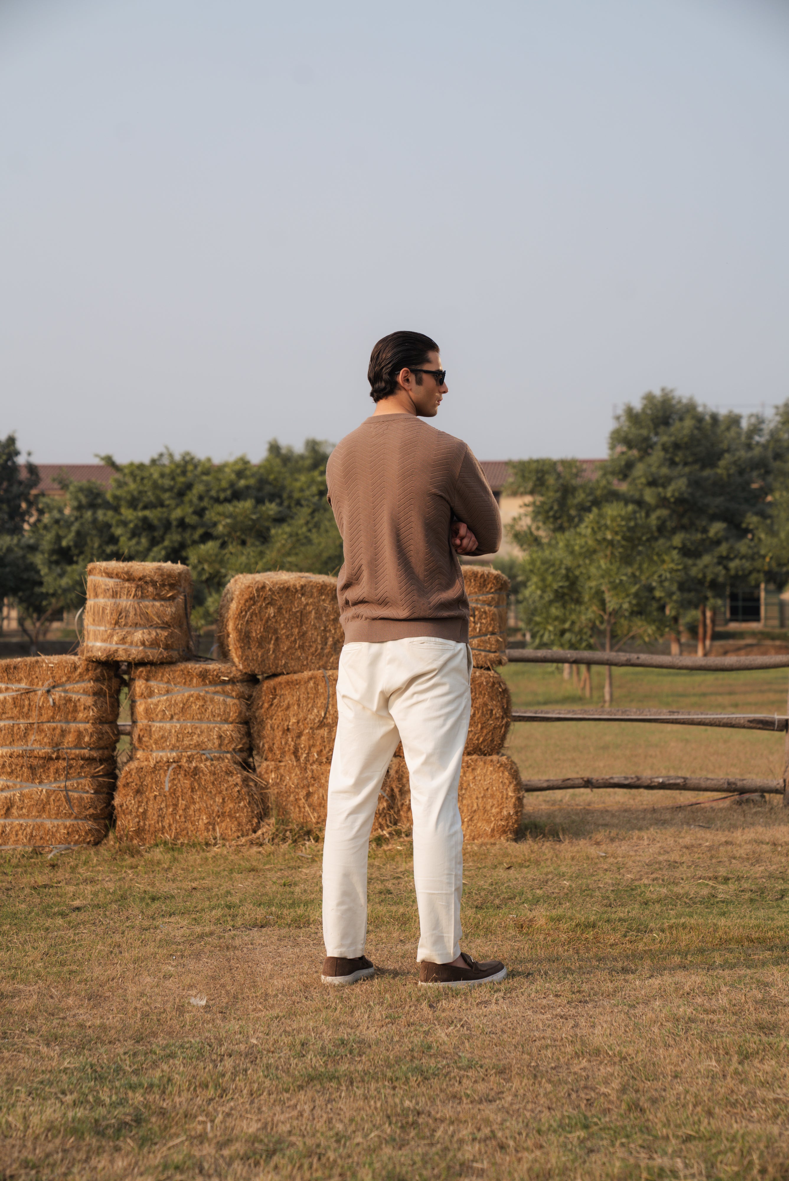 Mocha Brown Fine Knit Textured Crew Neck