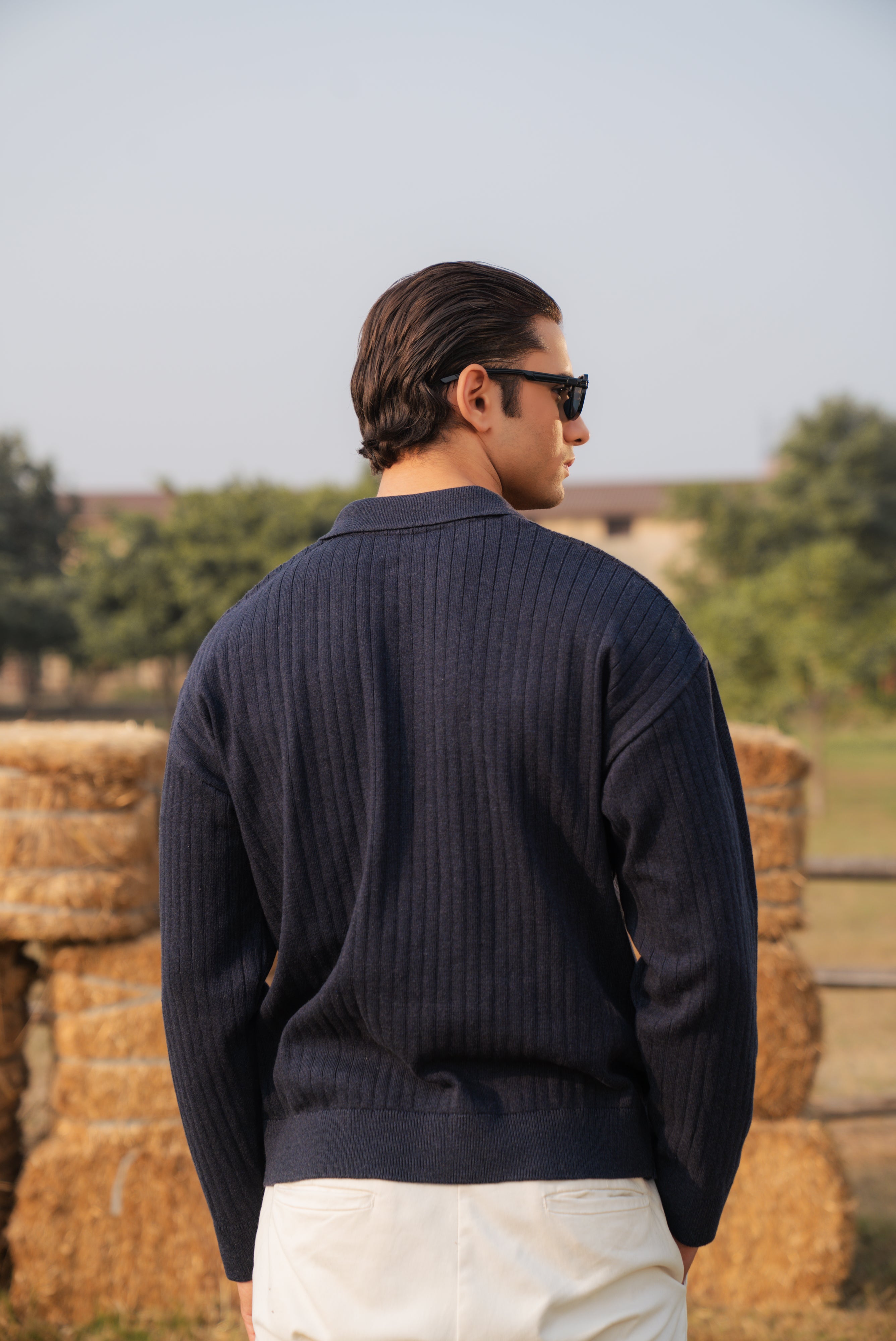 Navy Blue Boxy Fit Sweater Polo