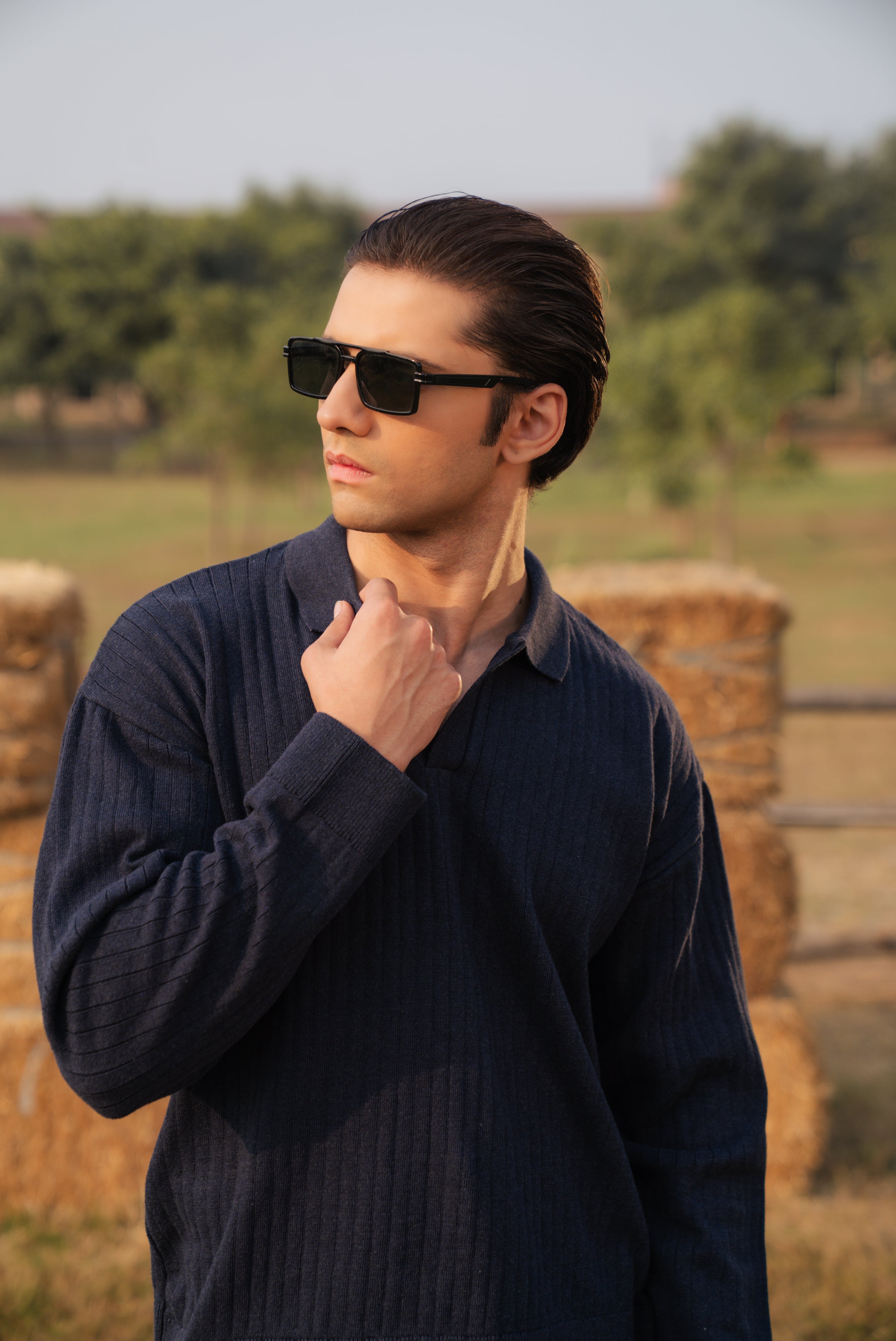Navy Blue Boxy Fit Sweater Polo