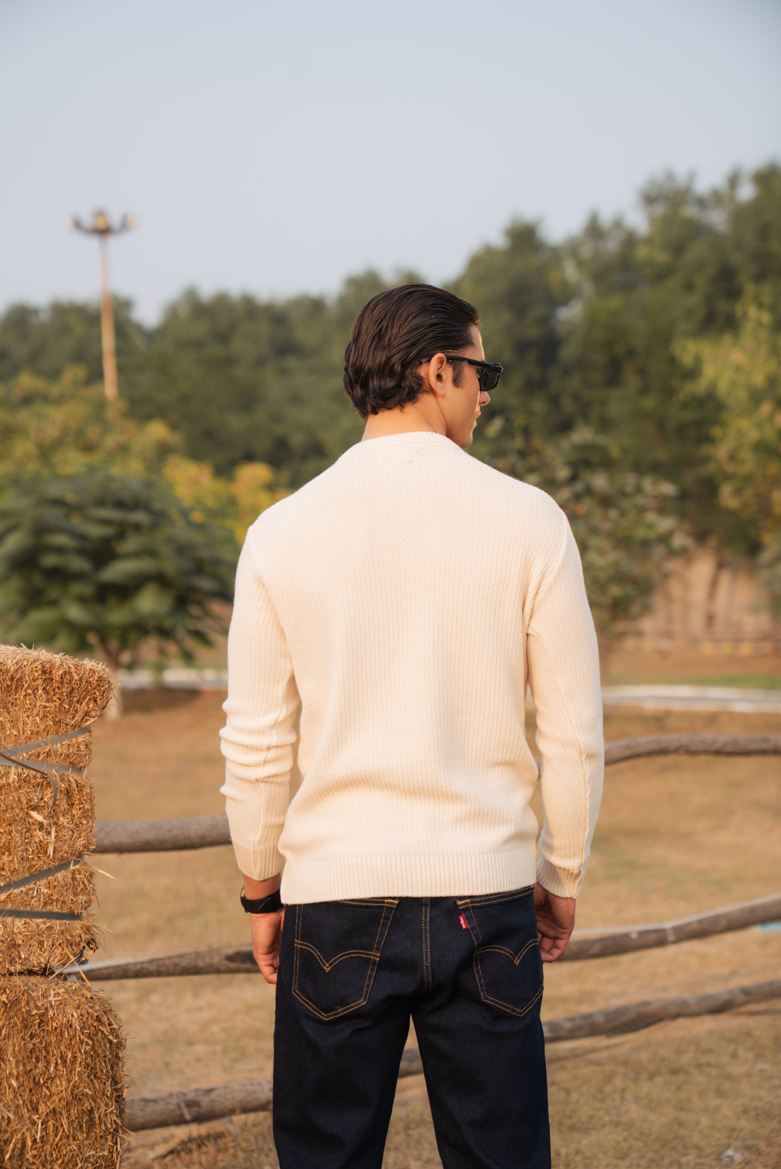 Cream Texture Knit Crew Neck